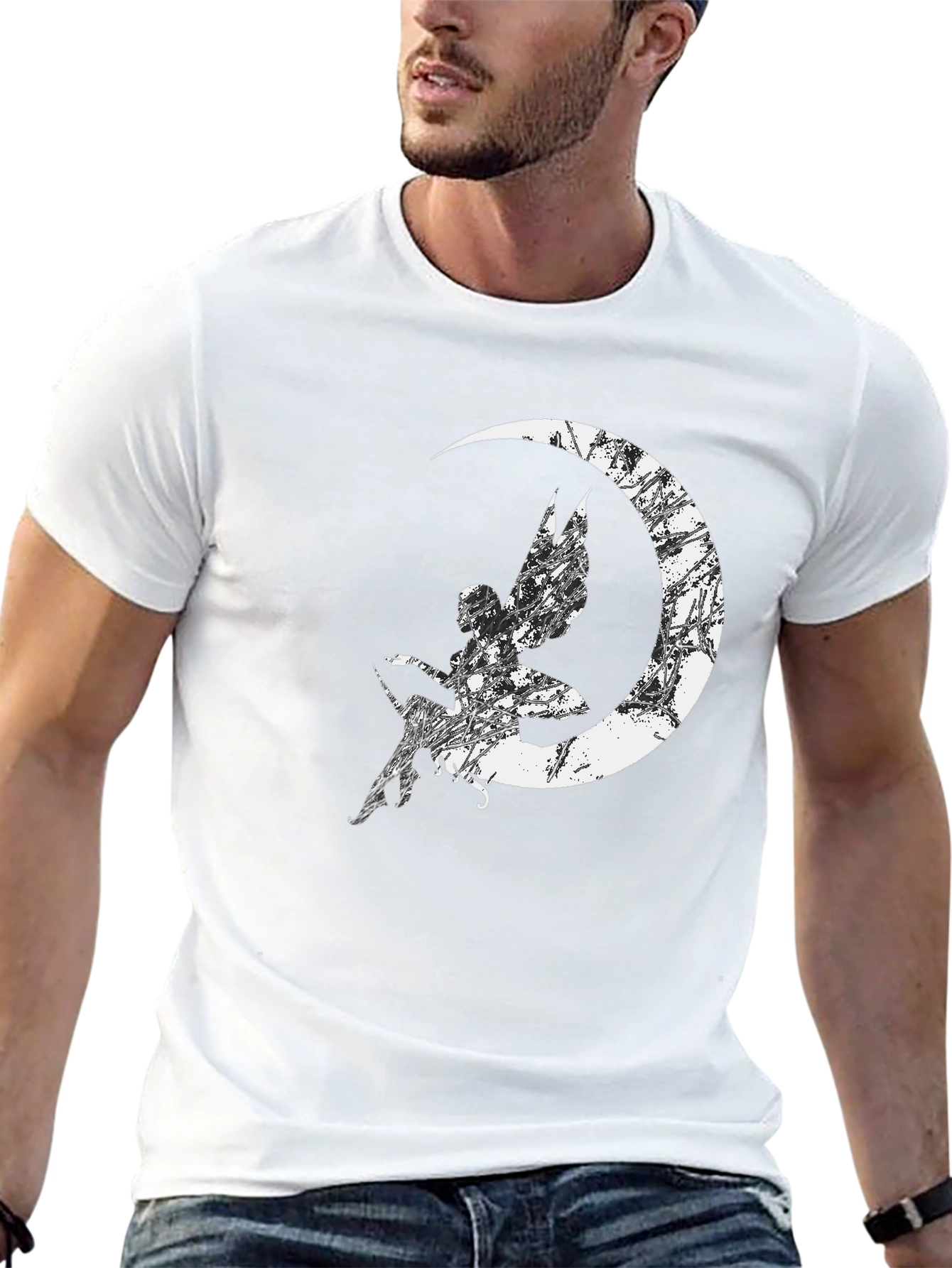 Fairy Moon Graphic T-Shirt - Black Cotton Tee