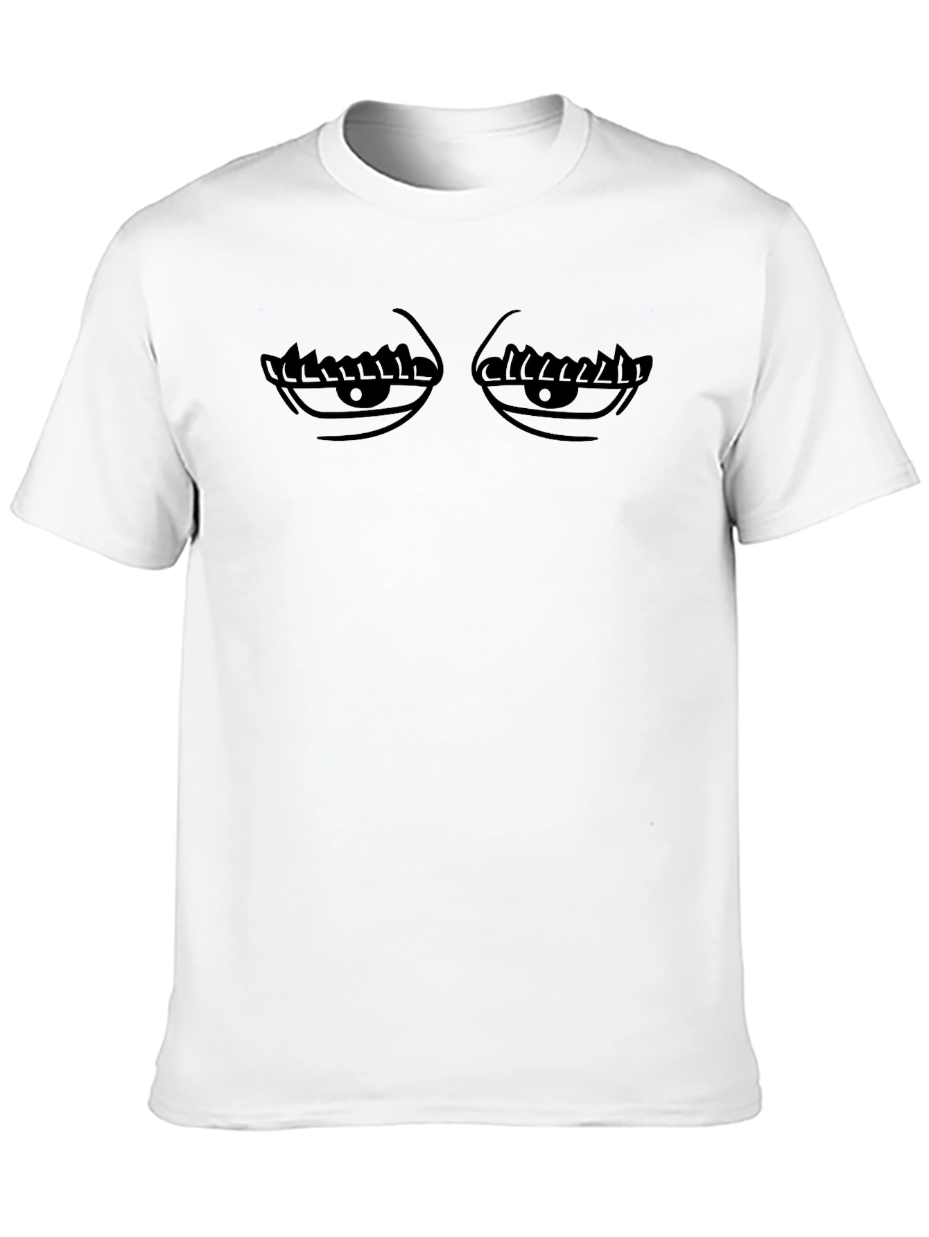 Mens Black Graphic Tee - Funny Sleepy Eyes Design