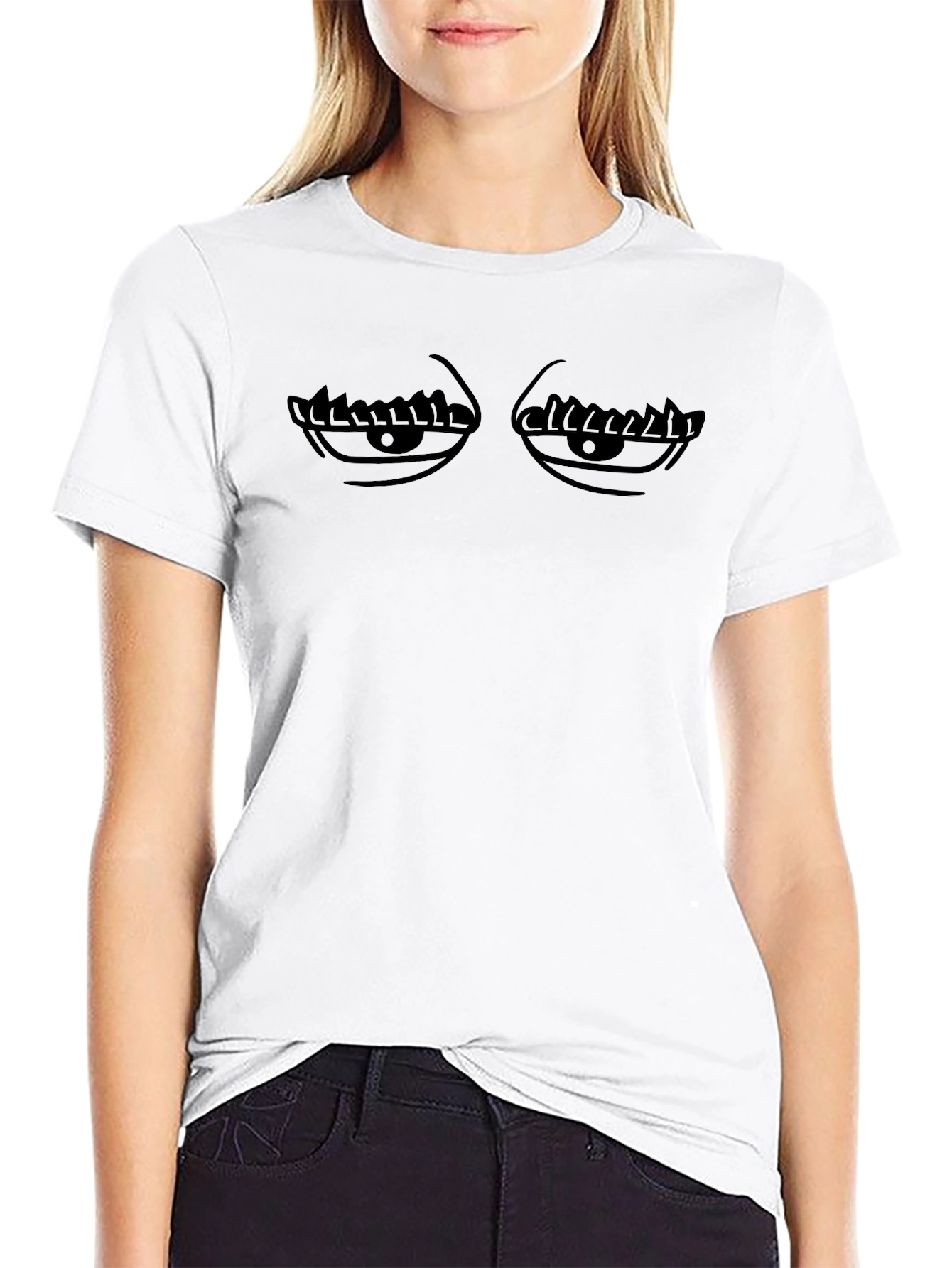 Mens Black Graphic Tee - Funny Sleepy Eyes Design