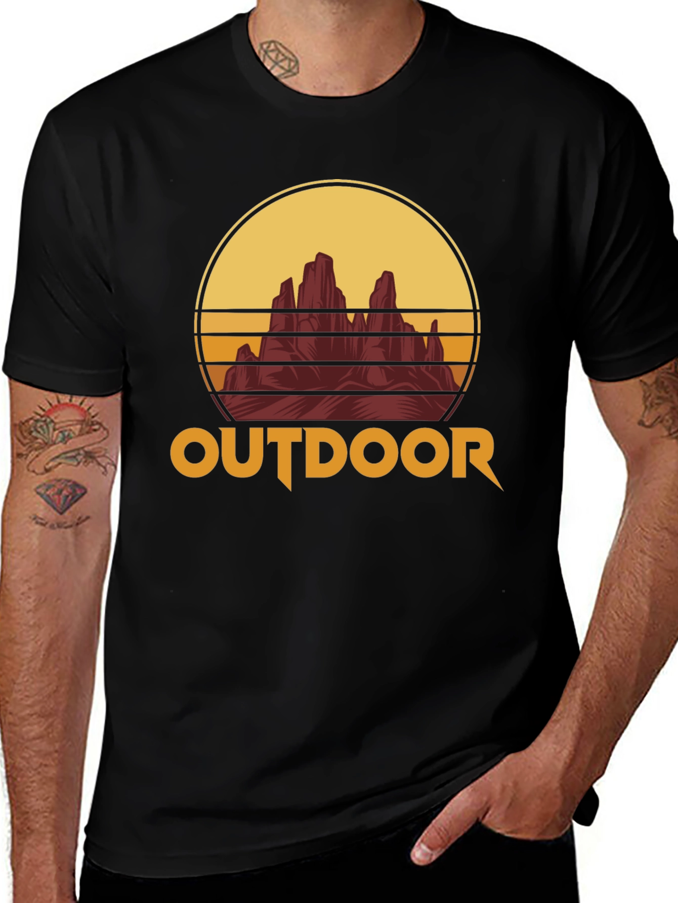 Outdoor Adventure T-Shirt - Mountain Sunset Graphic