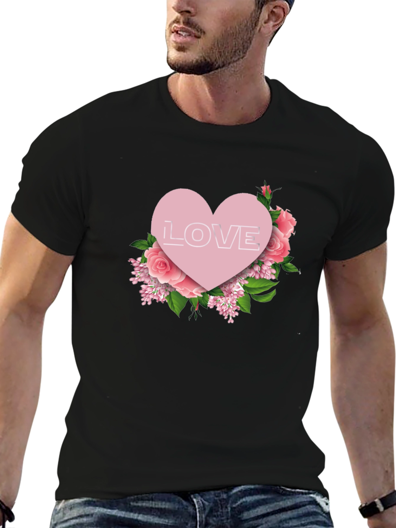 Love Heart Floral T-Shirt - Black