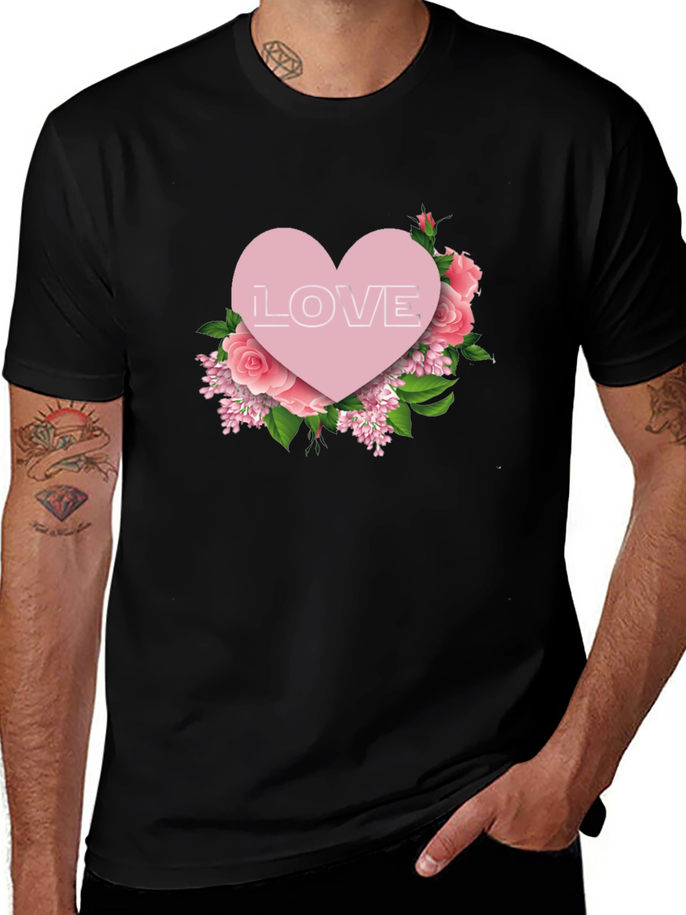 Love Heart Floral T-Shirt - Black