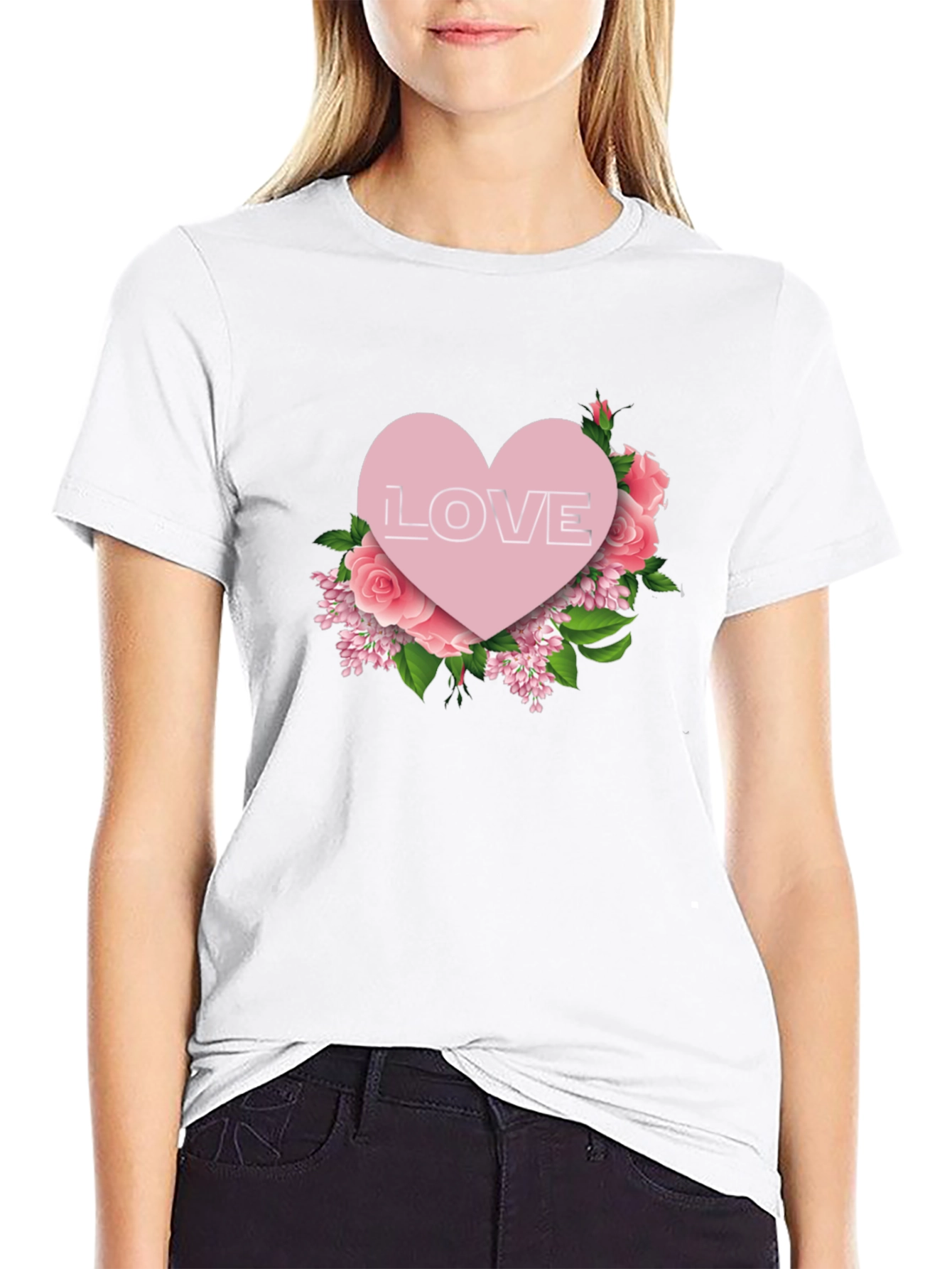 Love Heart Floral T-Shirt - Black