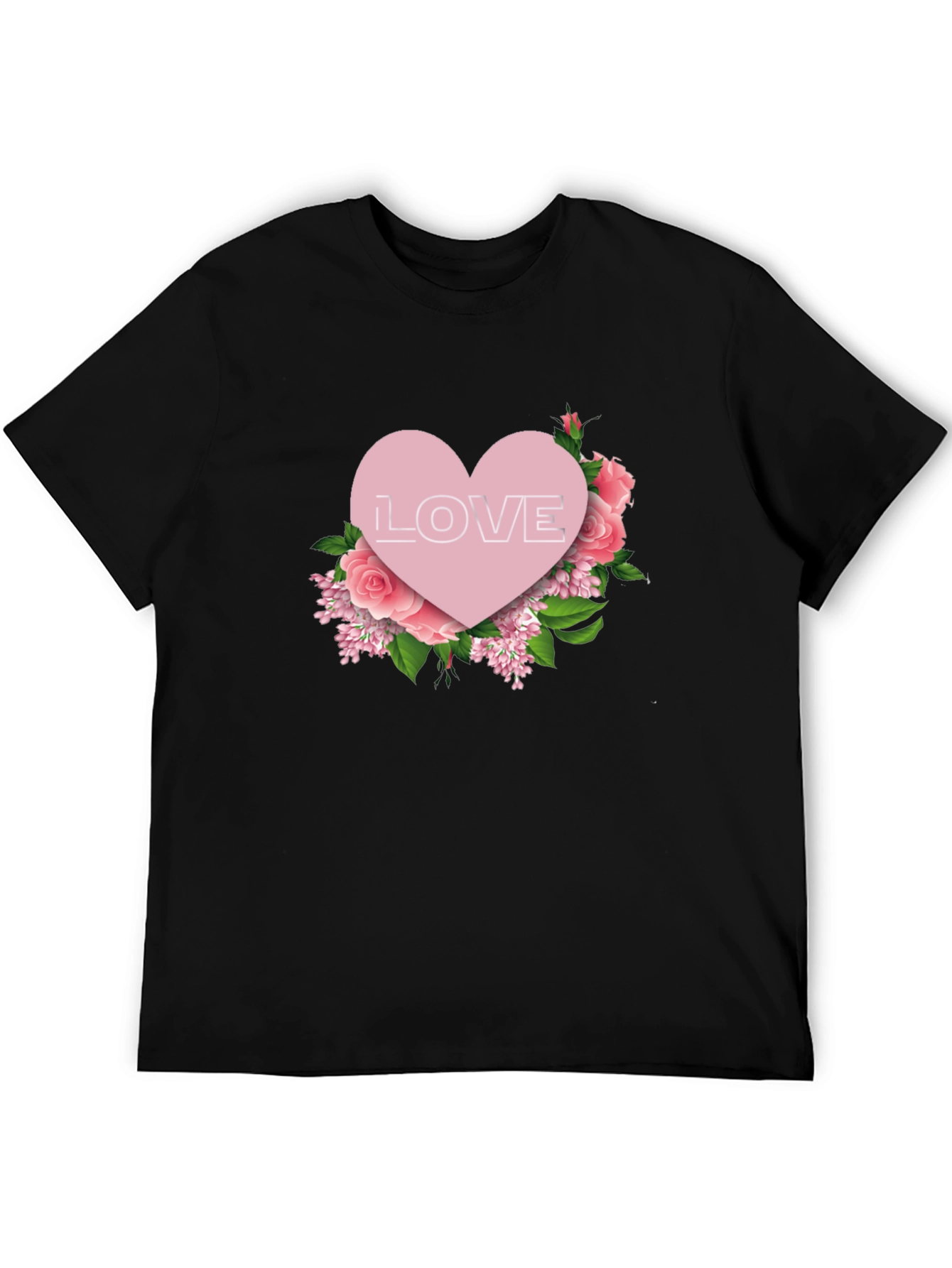 Love Heart Floral T-Shirt - Black