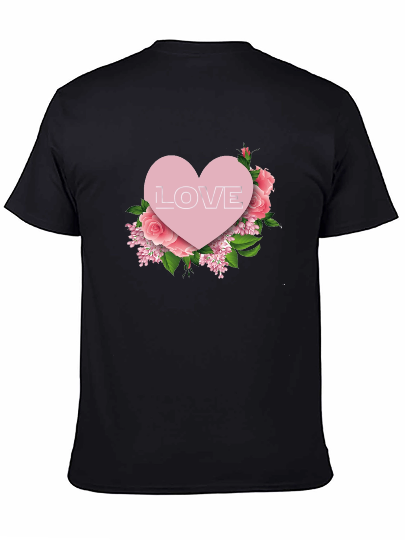 Love Heart Floral T-Shirt - Black