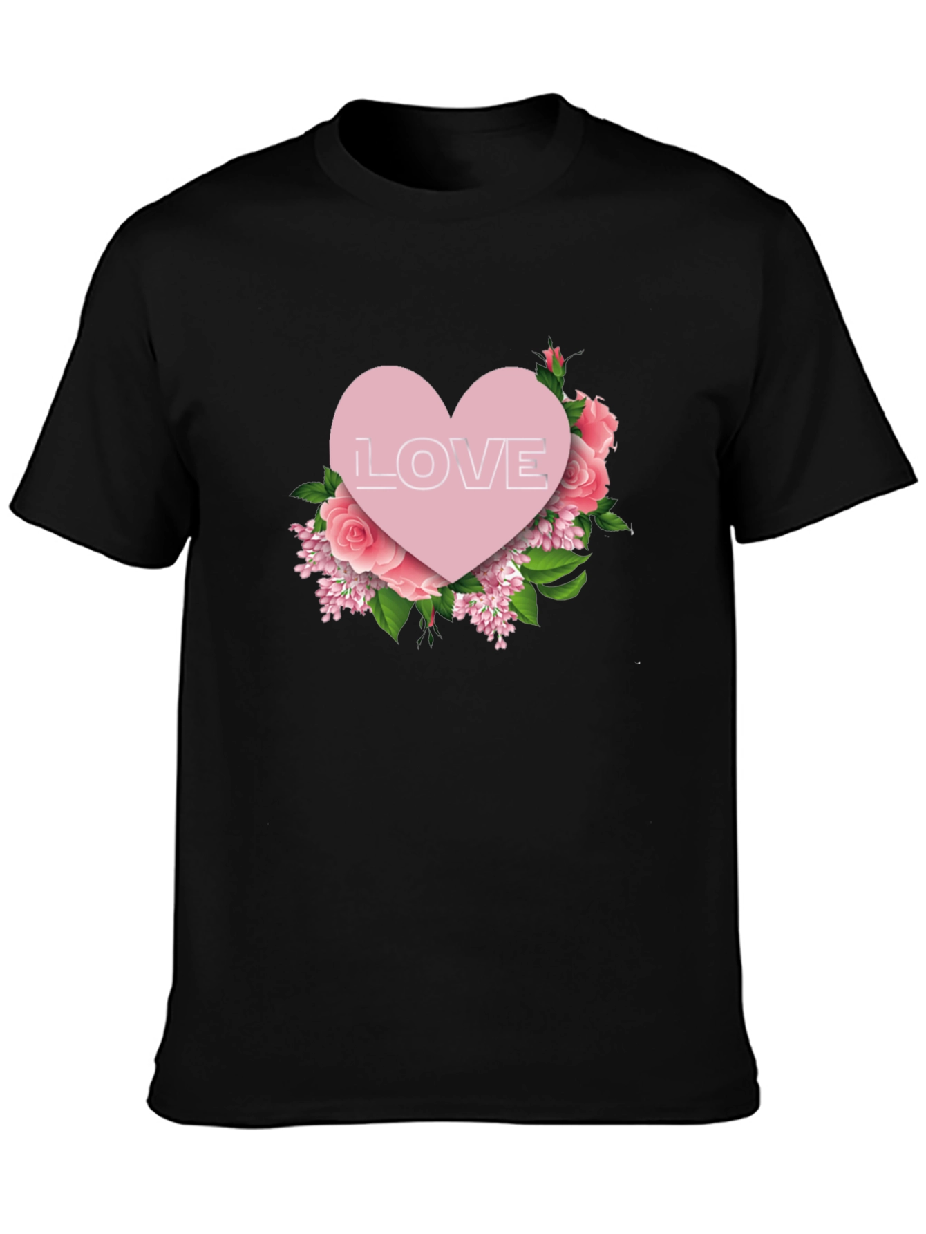 Love Heart Floral T-Shirt - Black