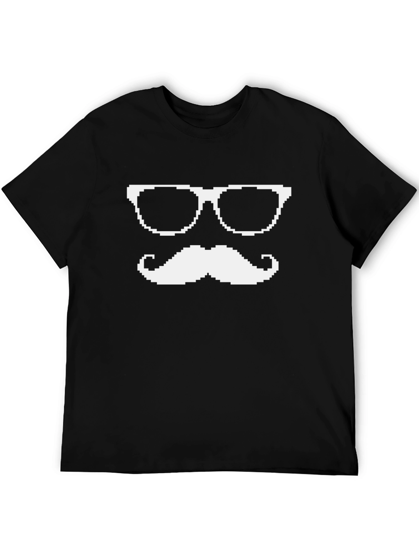 Pixel Glasses and Mustache Black T-Shirt