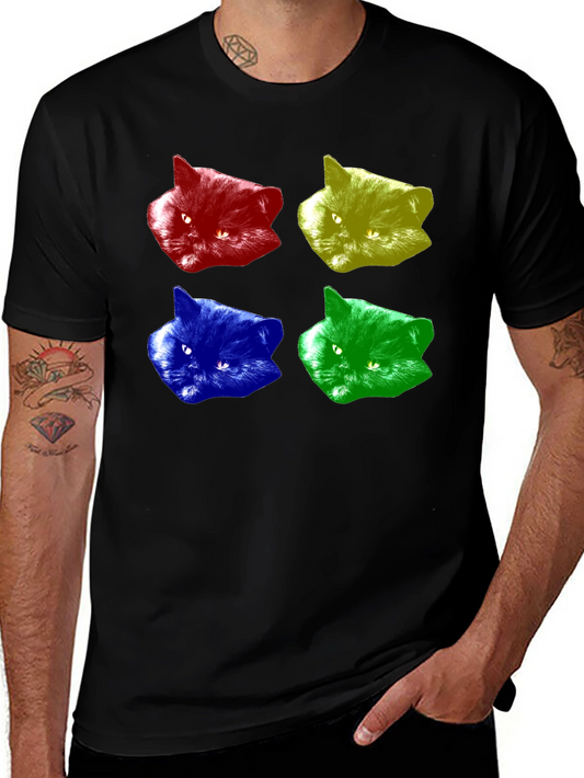 Colorful Cat Pop Art Graphic T-Shirt