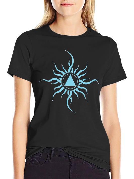 Black T-Shirt with Geometric Sun Design