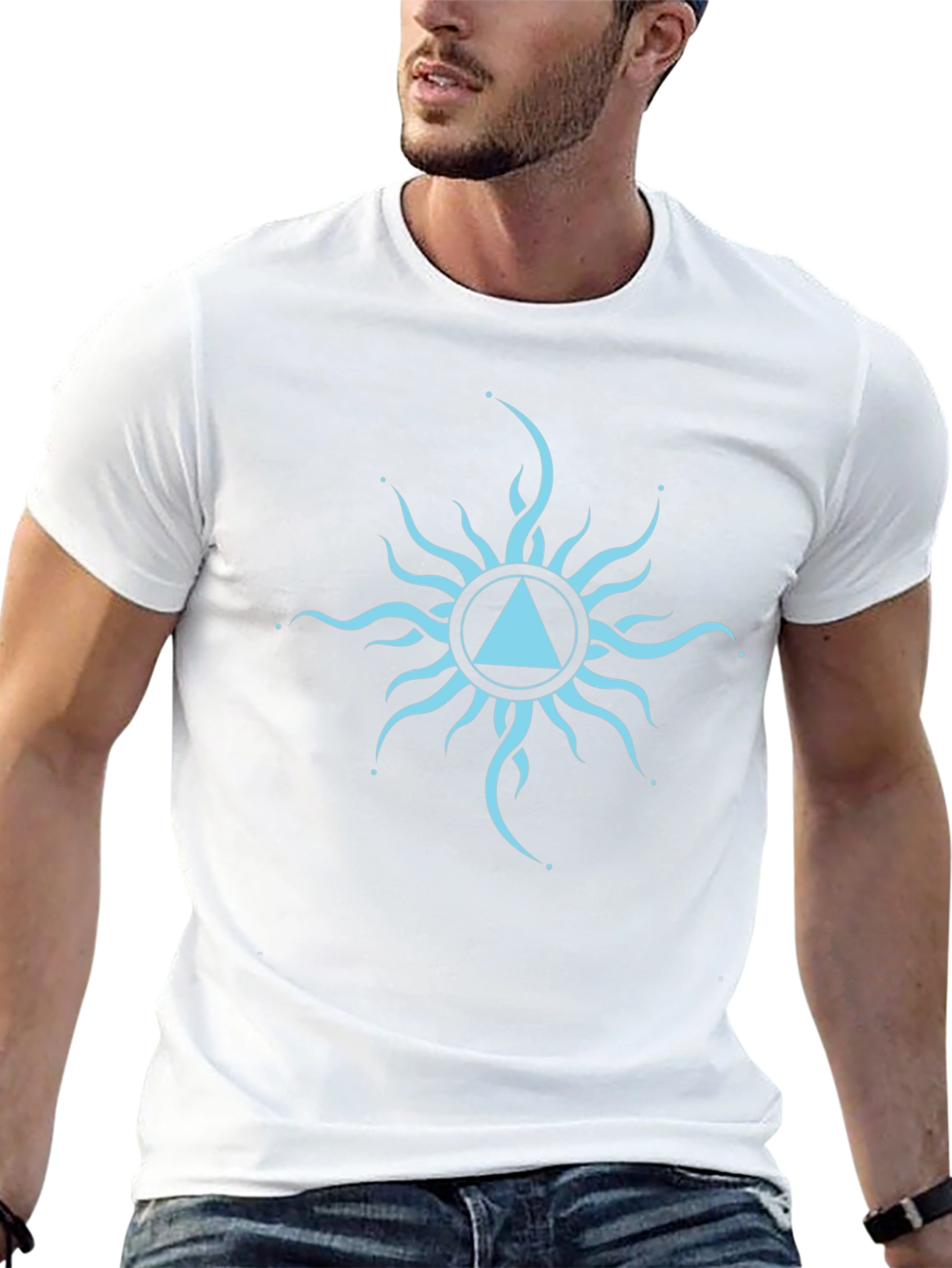 Black T-Shirt with Geometric Sun Design