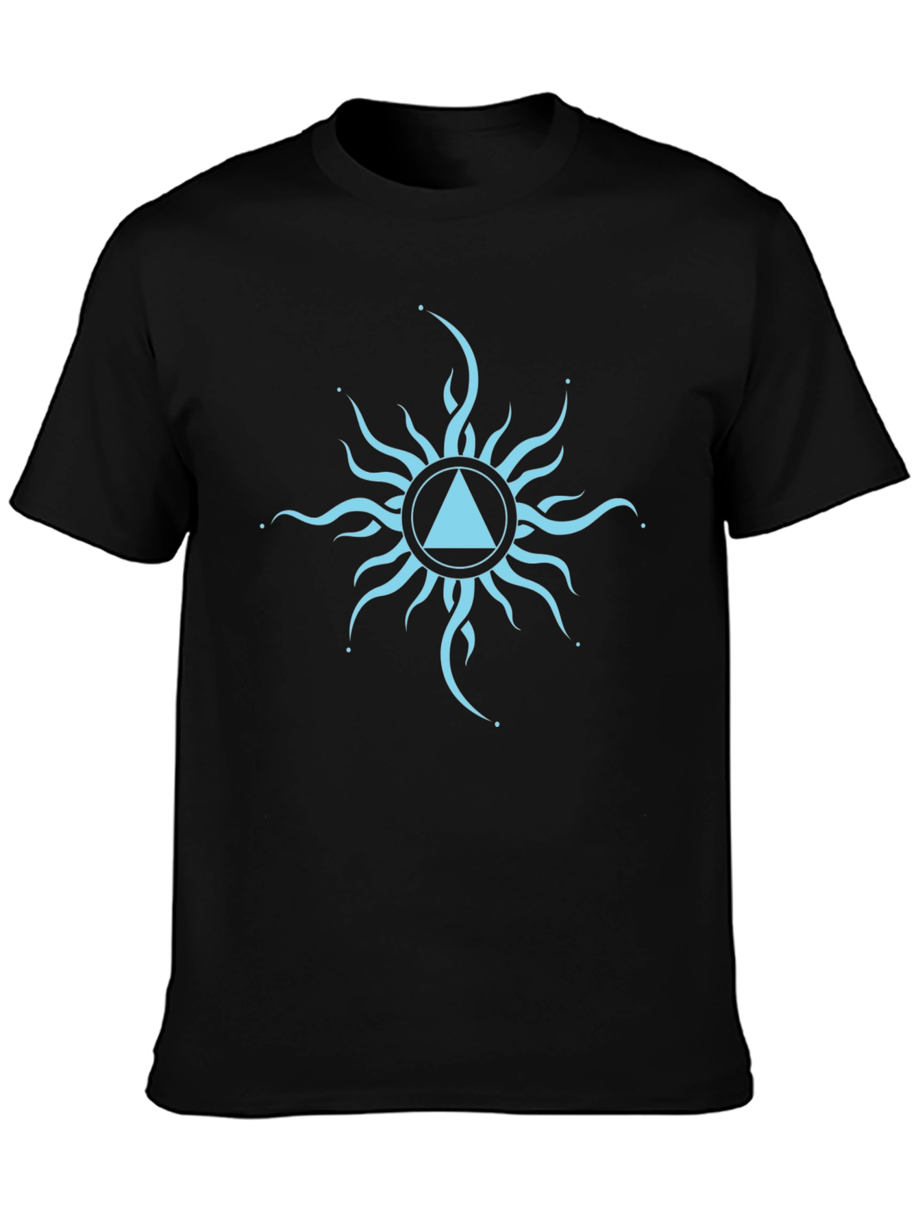 Black T-Shirt with Geometric Sun Design