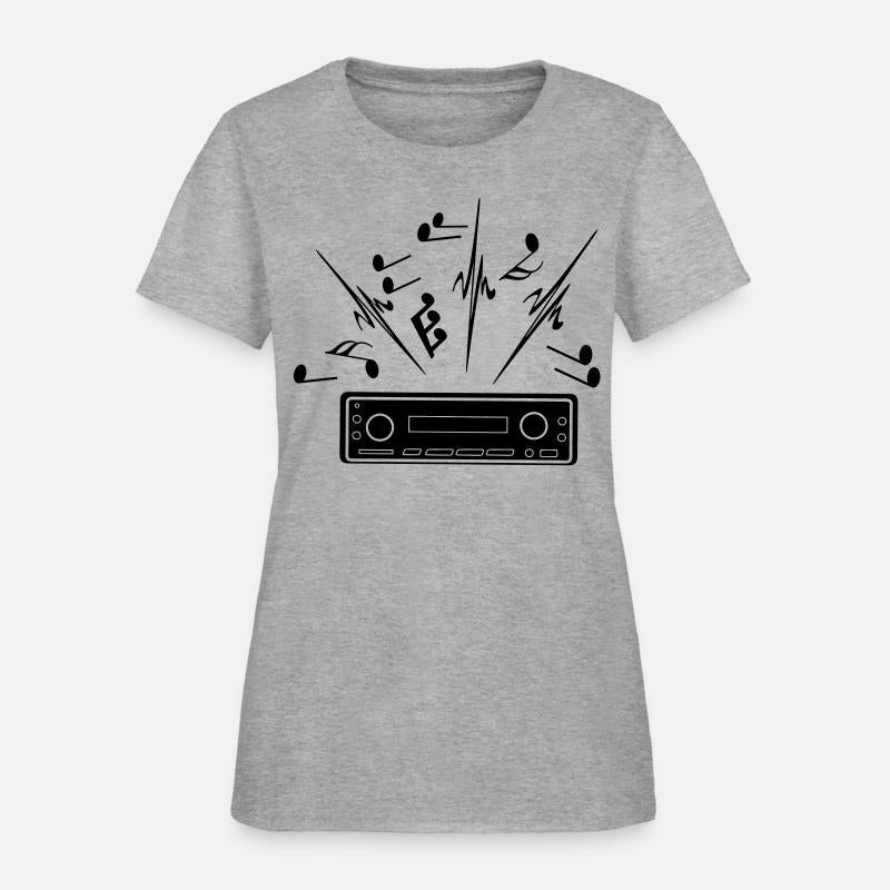 Car radio with loud music musical notes