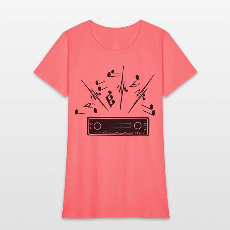 Car radio with loud music musical notes