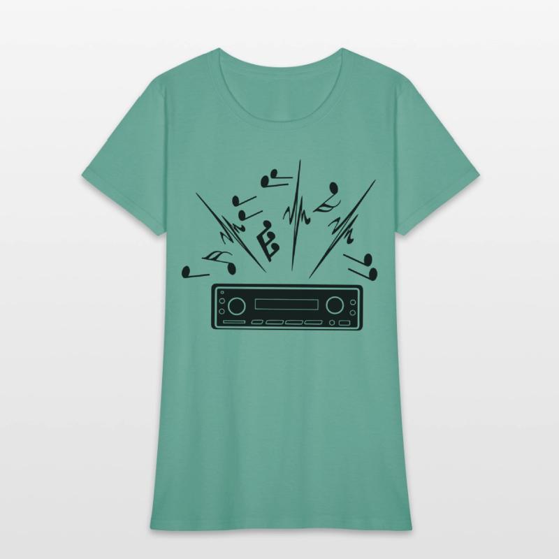 Car radio with loud music musical notes