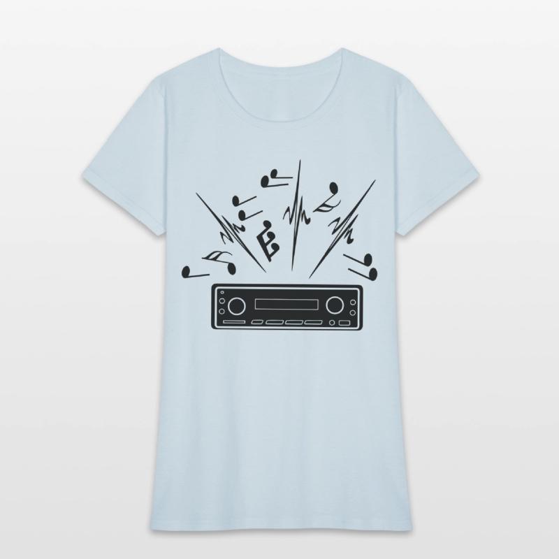 Car radio with loud music musical notes