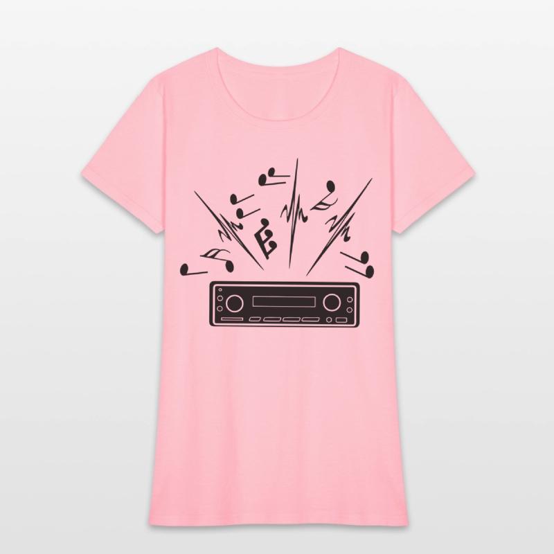 Car radio with loud music musical notes