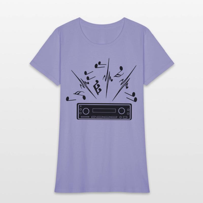 Car radio with loud music musical notes