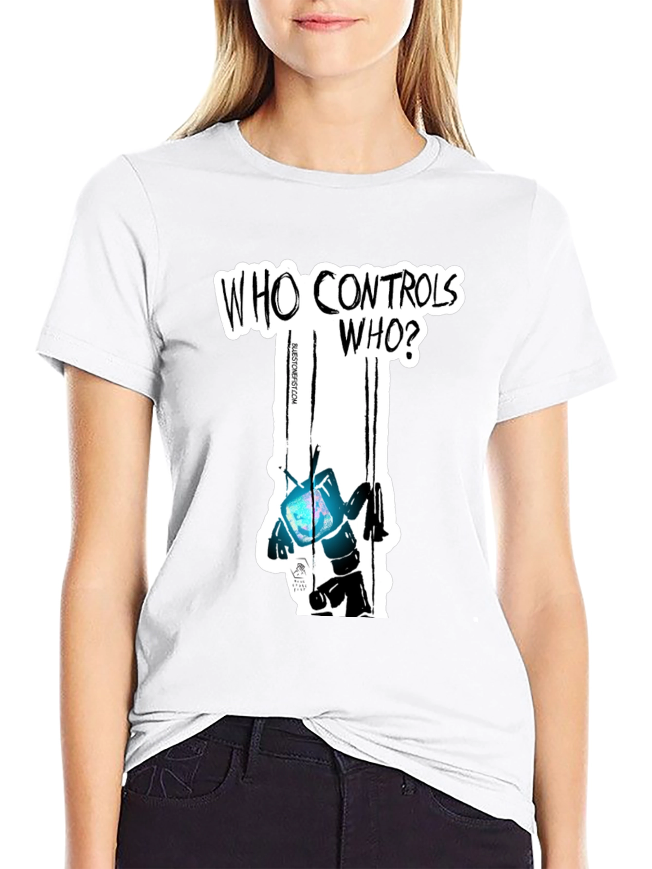 Who Controls Who? TV Puppet Black T-Shirt