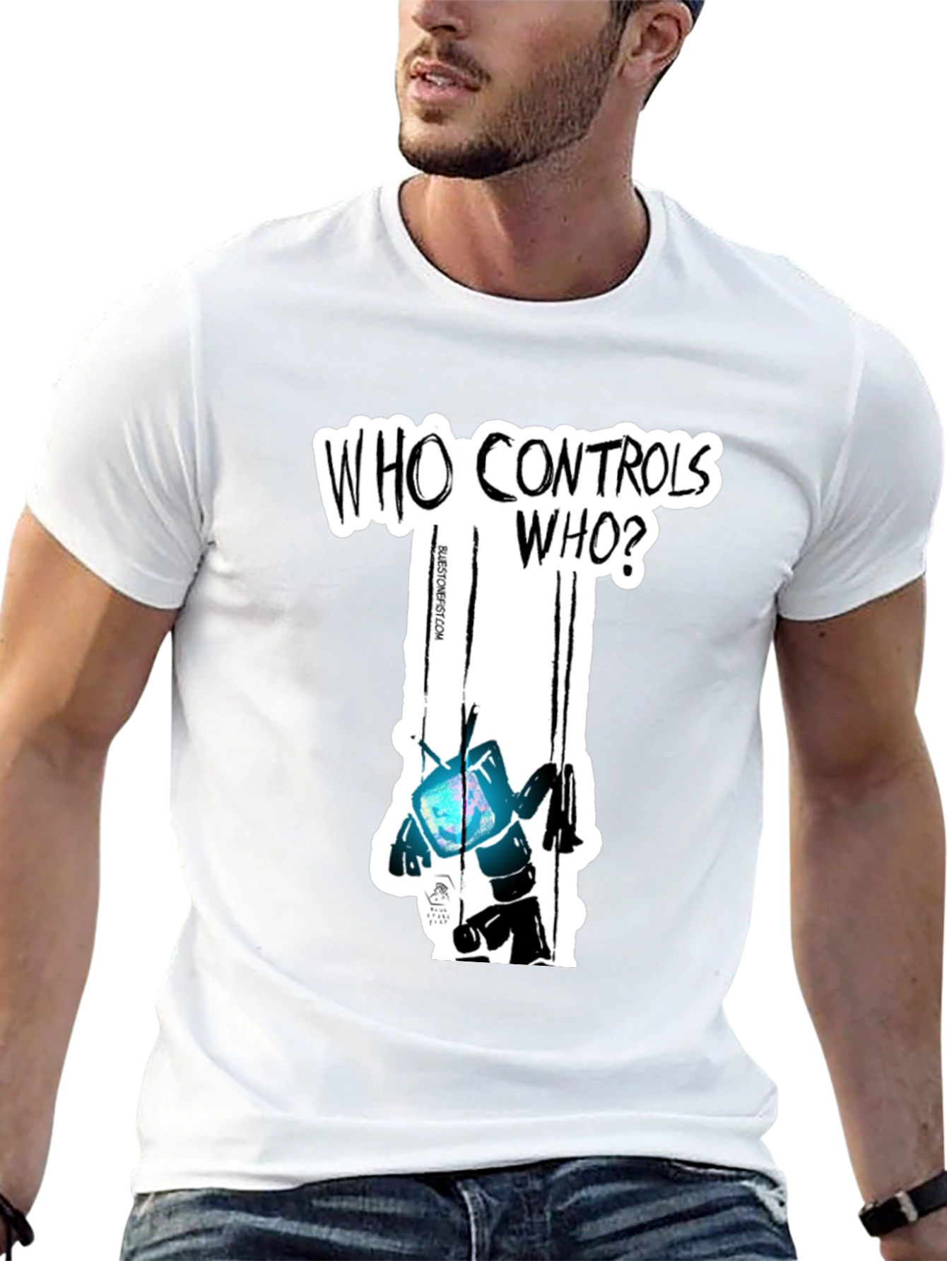 Who Controls Who? TV Puppet Black T-Shirt