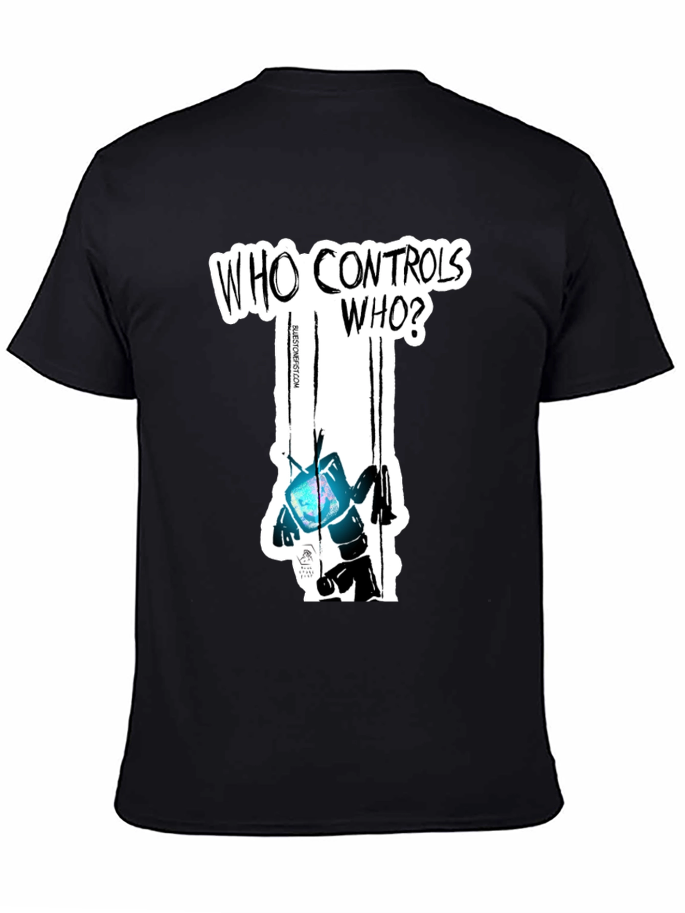 Who Controls Who? TV Puppet Black T-Shirt
