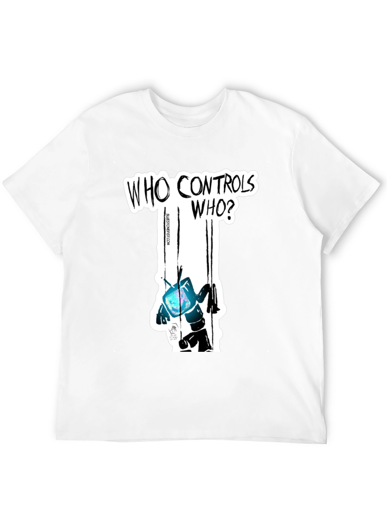 Who Controls Who? TV Puppet Black T-Shirt