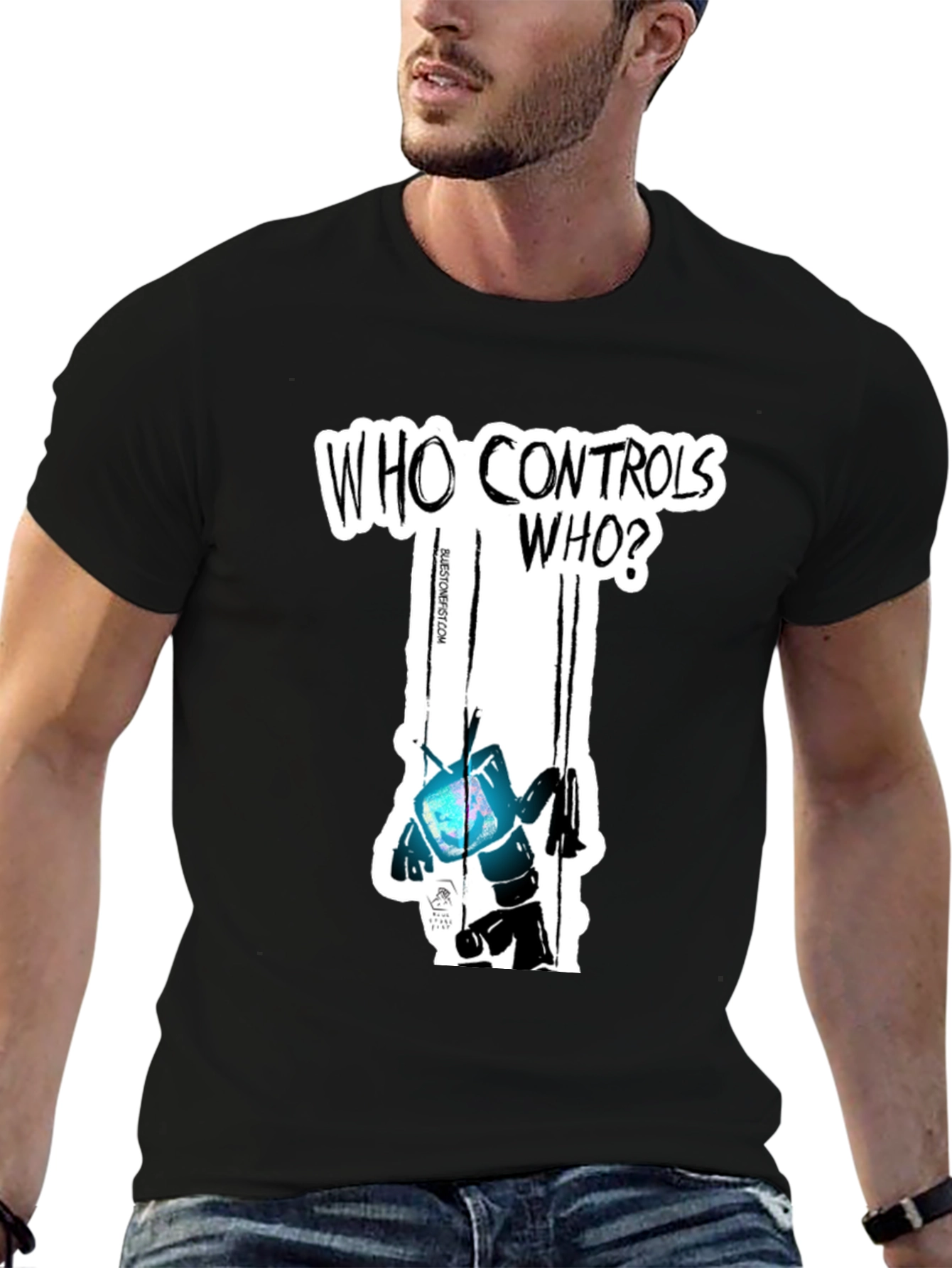 Who Controls Who? TV Puppet Black T-Shirt