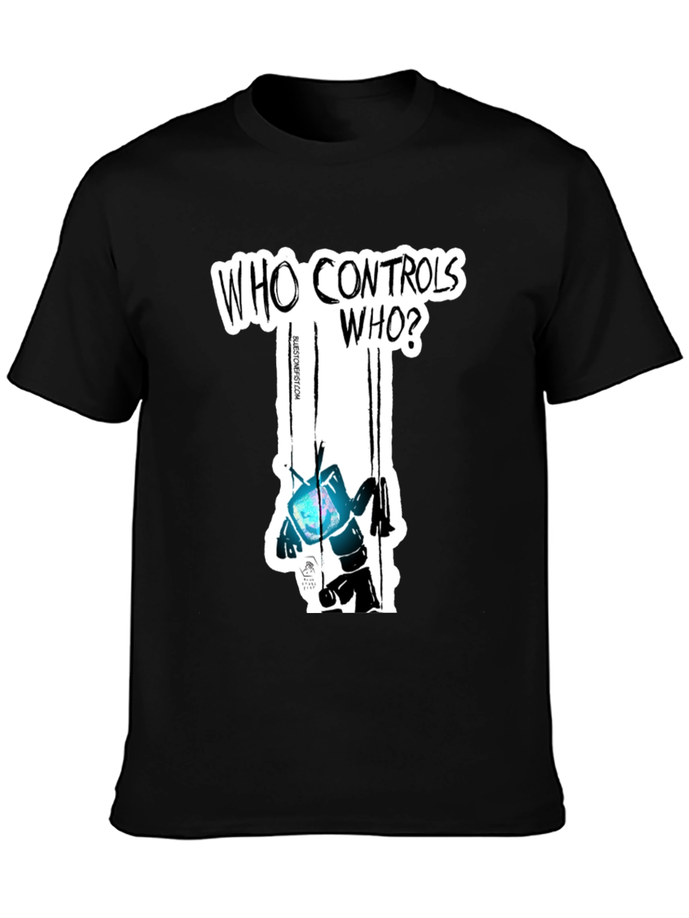 Who Controls Who? TV Puppet Black T-Shirt