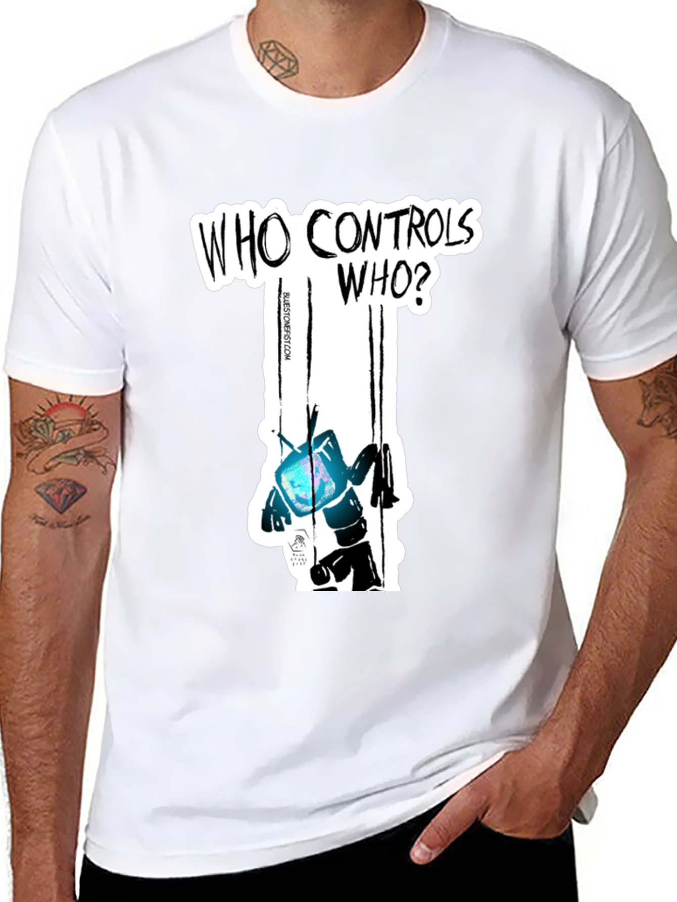 Who Controls Who? TV Puppet Black T-Shirt