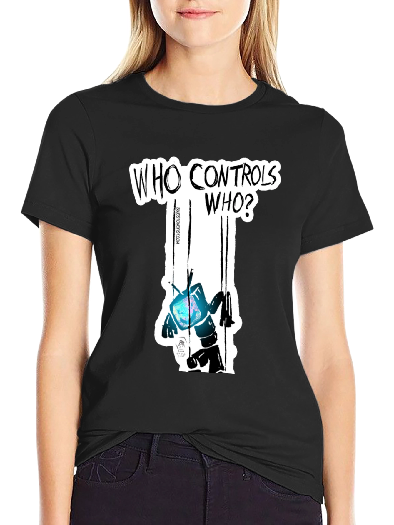 Who Controls Who? TV Puppet Black T-Shirt
