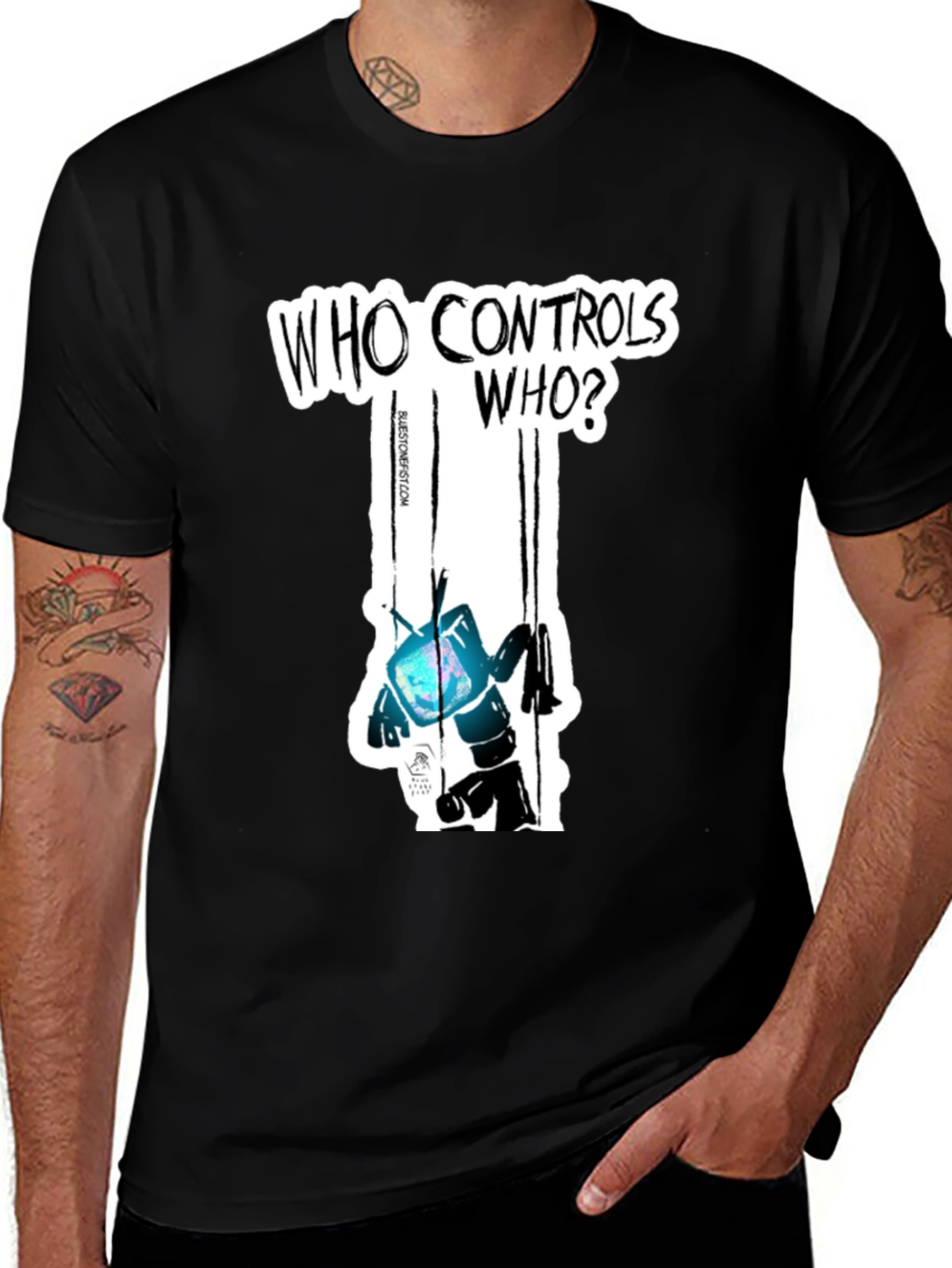 Who Controls Who? TV Puppet Black T-Shirt