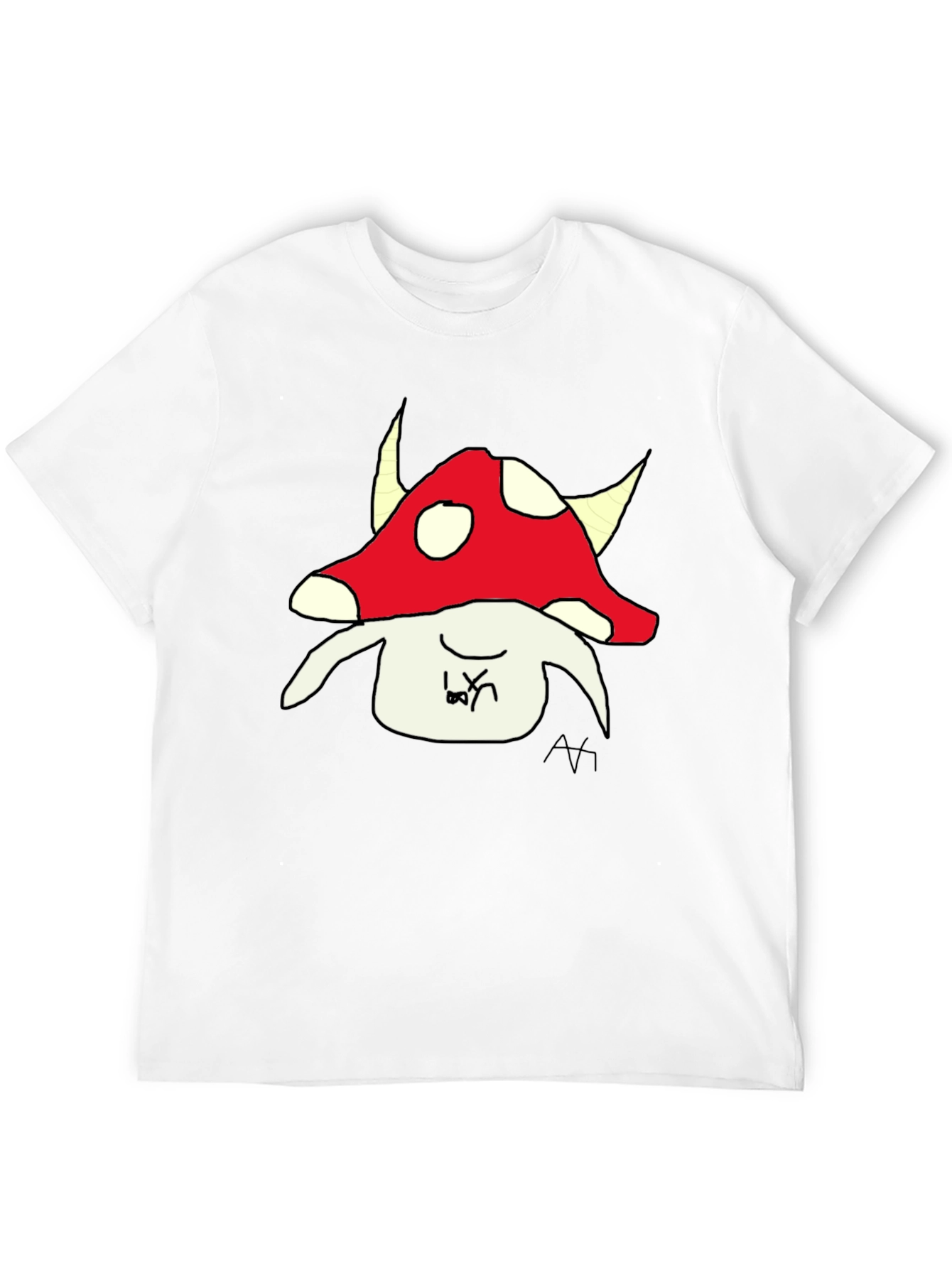 Mushroom Character Graphic Tee - Black Cotton Blend