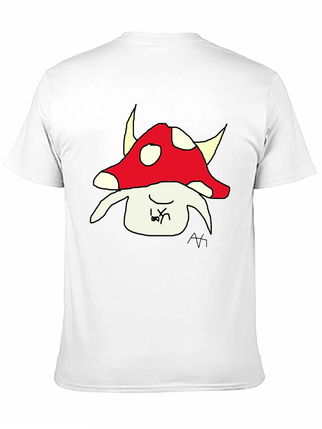 Mushroom Character Graphic Tee - Black Cotton Blend