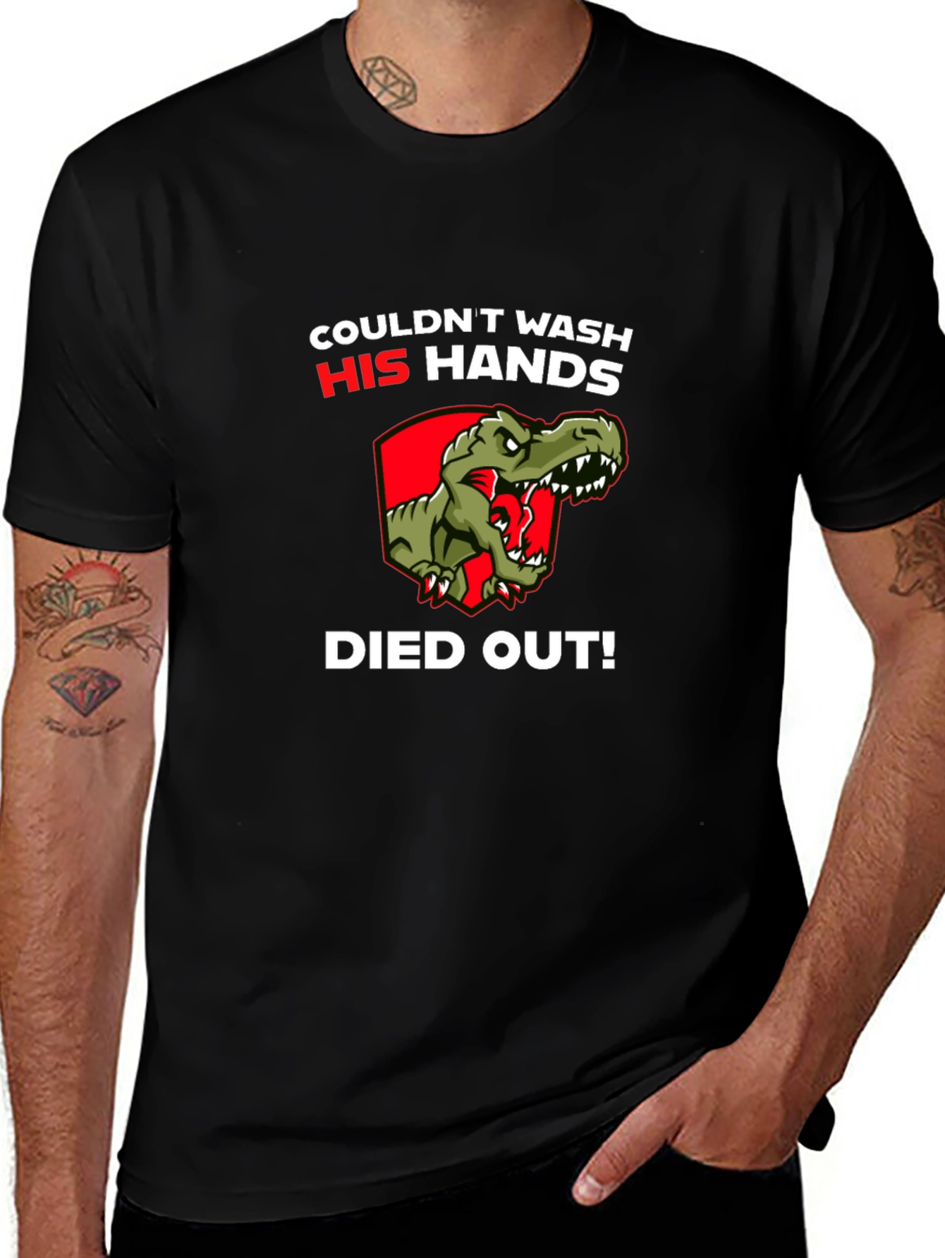 Funny Dinosaur T-Shirt - Wash Hands!
