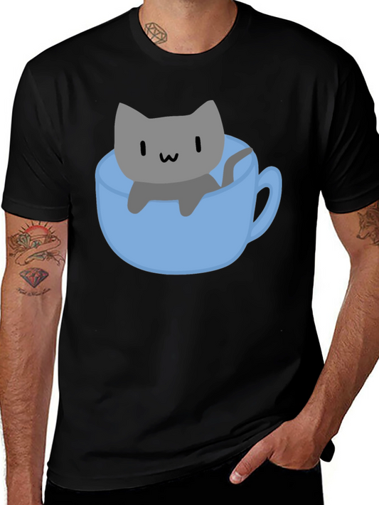 Cute Cat in Cup T-Shirt - Black