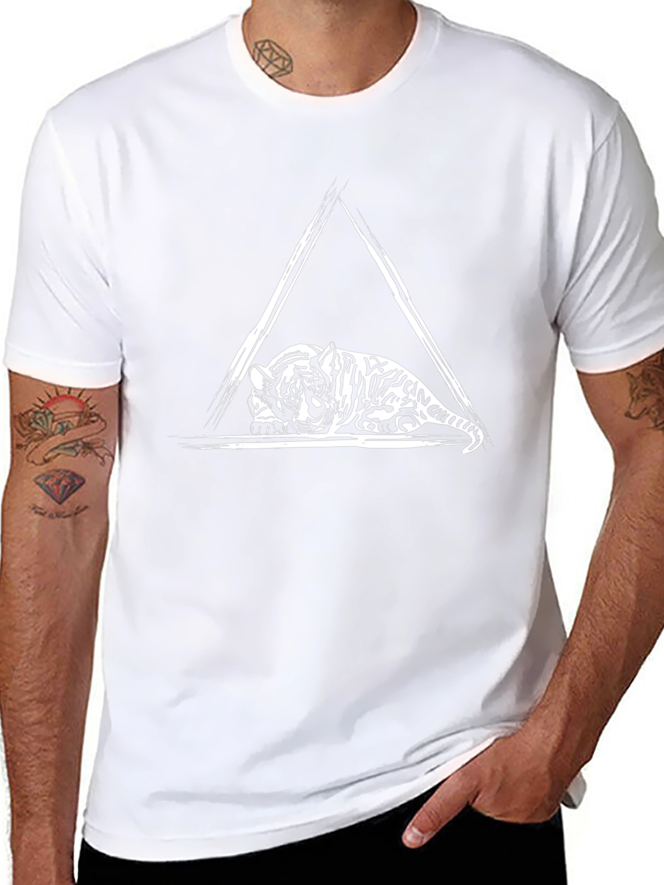 Tiger Triangle Graphic T-Shirt - Black