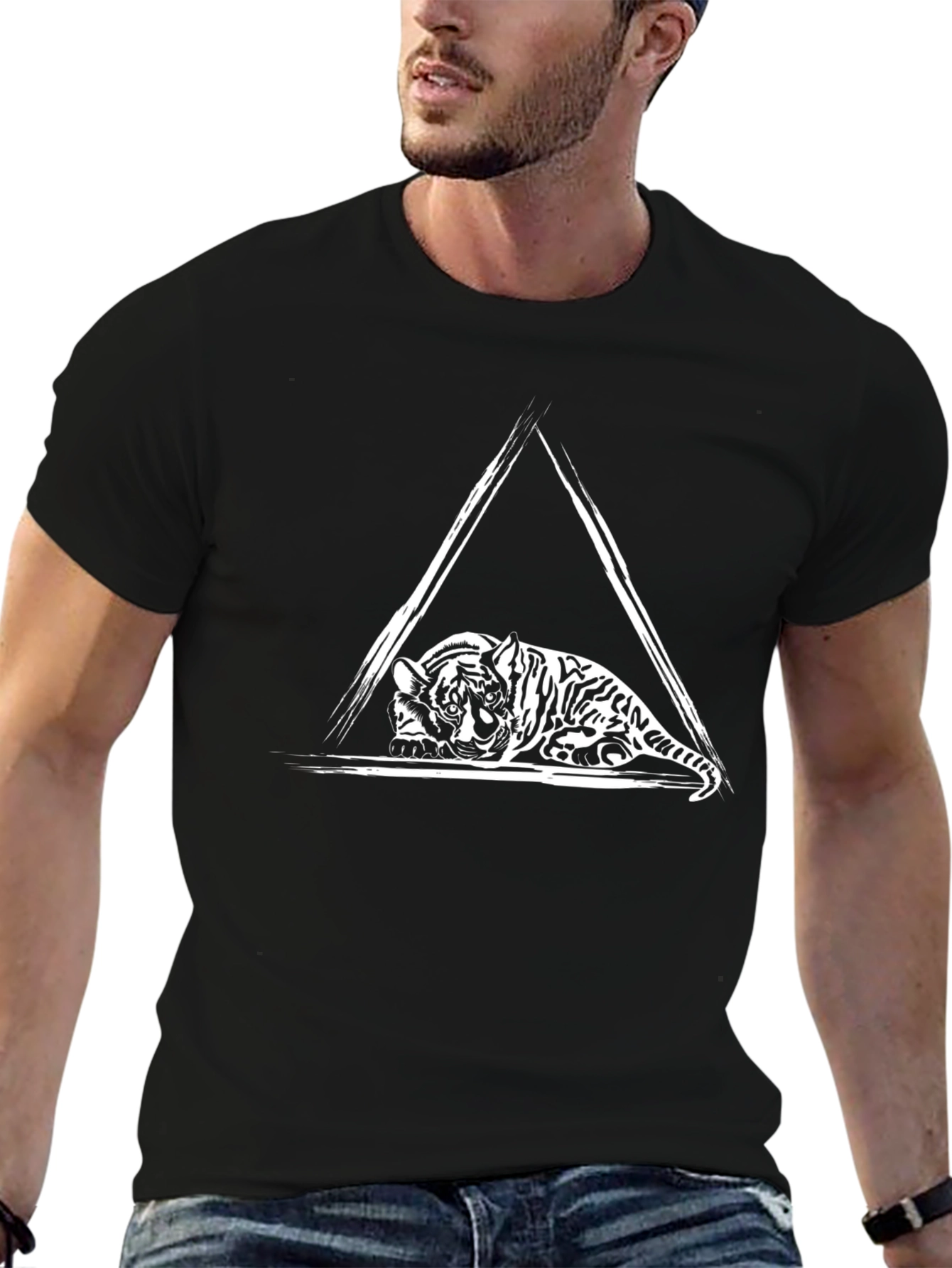 Tiger Triangle Graphic T-Shirt - Black