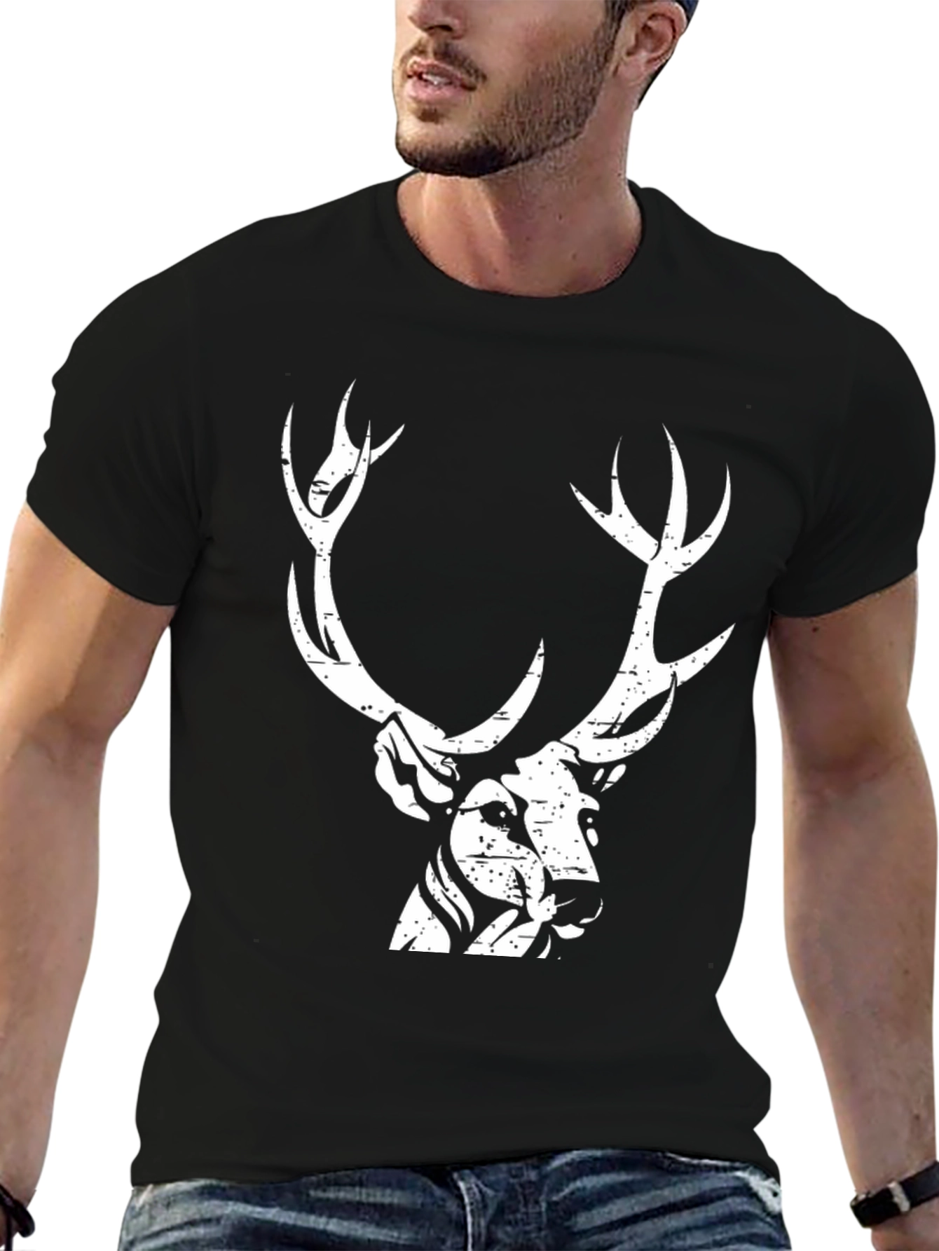 Deer Graphic Print Black T-Shirt
