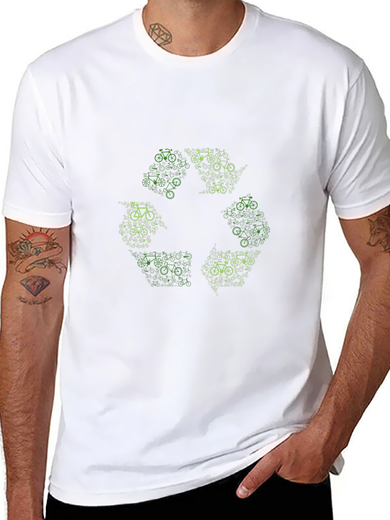 Eco-Friendly Bicycle Recycle Graphic Black T-Shirt
