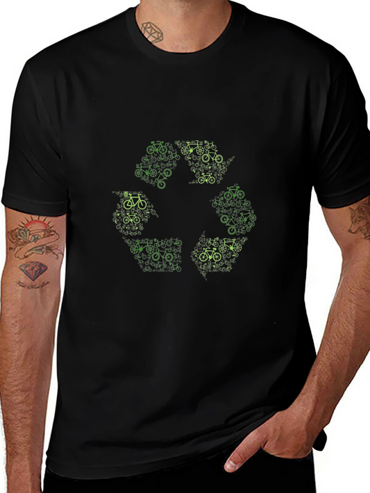 Eco-Friendly Bicycle Recycle Graphic Black T-Shirt