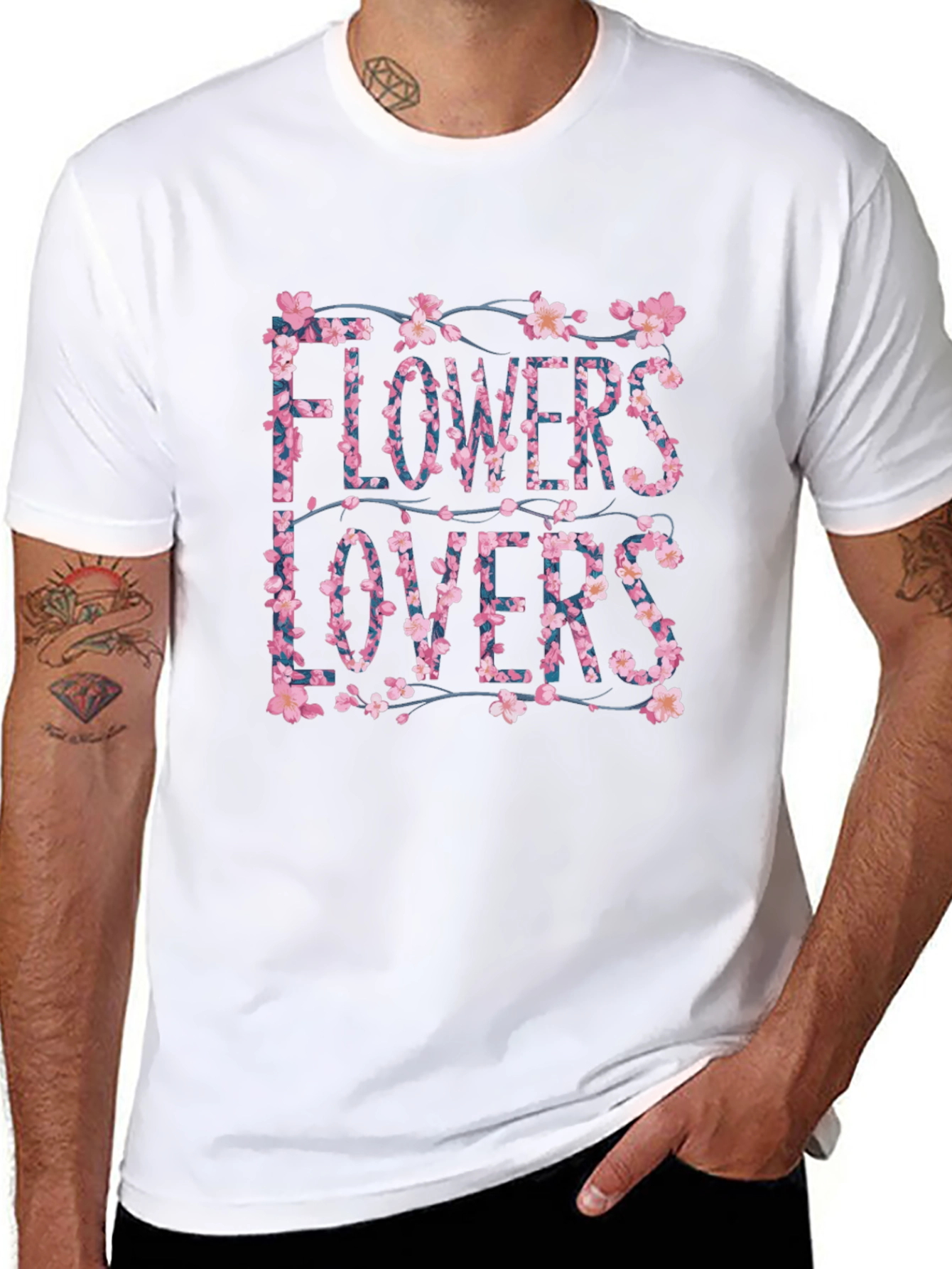 Floral Flowers Lovers Graphic Black T-Shirt