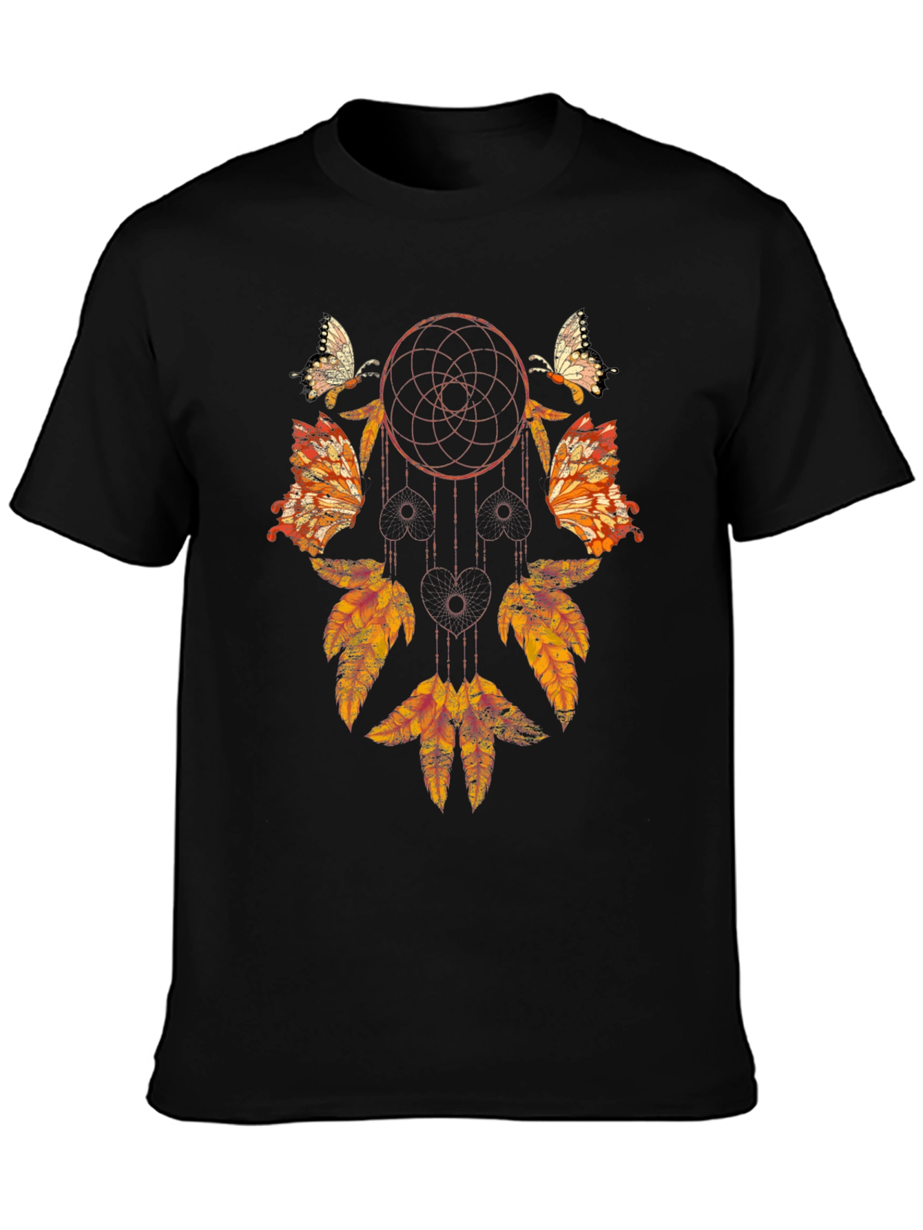 Dreamcatcher Butterfly Graphic Tee - Stylish Black Shirt