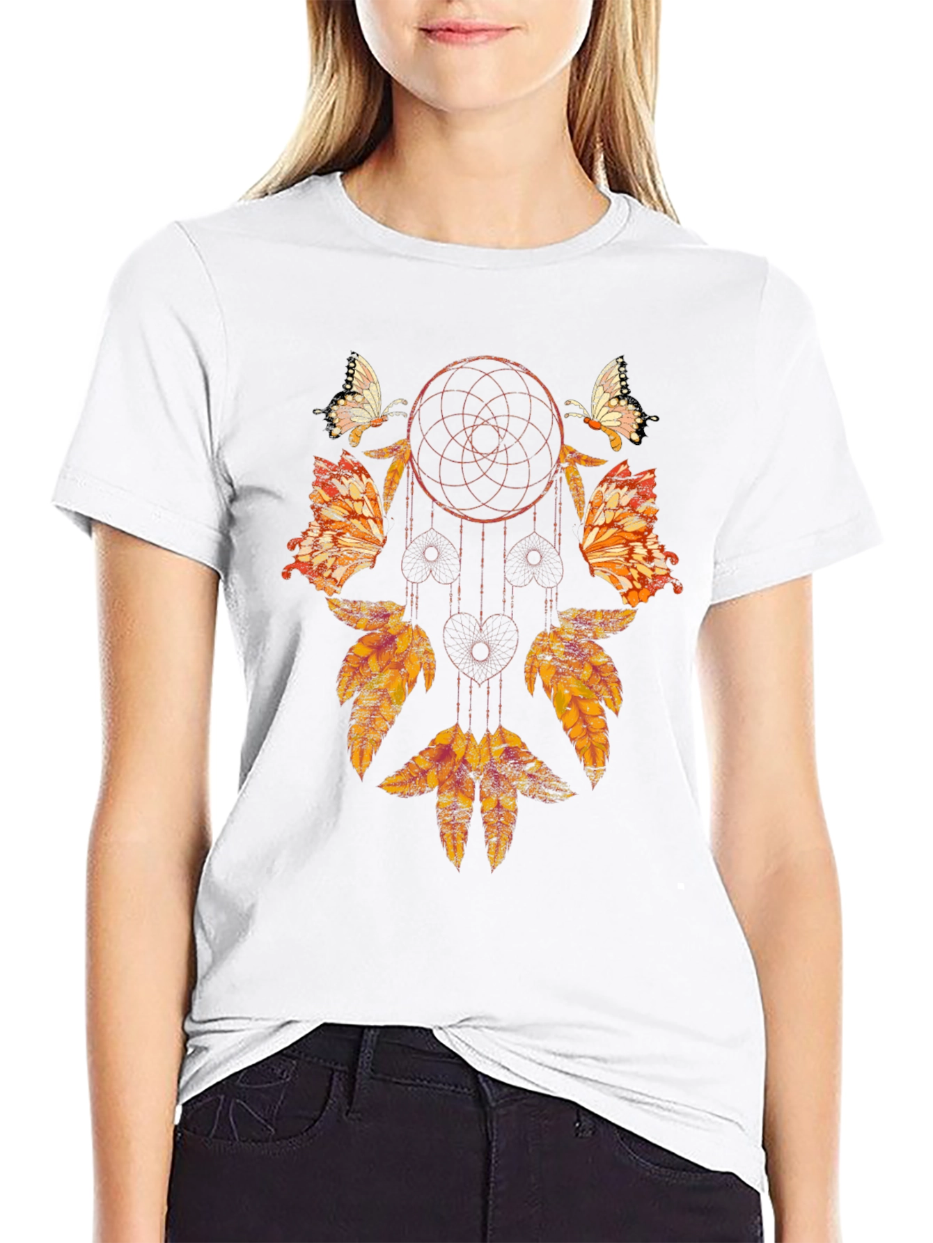 Dreamcatcher Butterfly Graphic Tee - Stylish Black Shirt