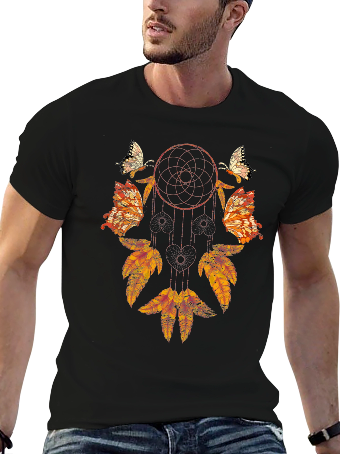 Dreamcatcher Butterfly Graphic Tee - Stylish Black Shirt