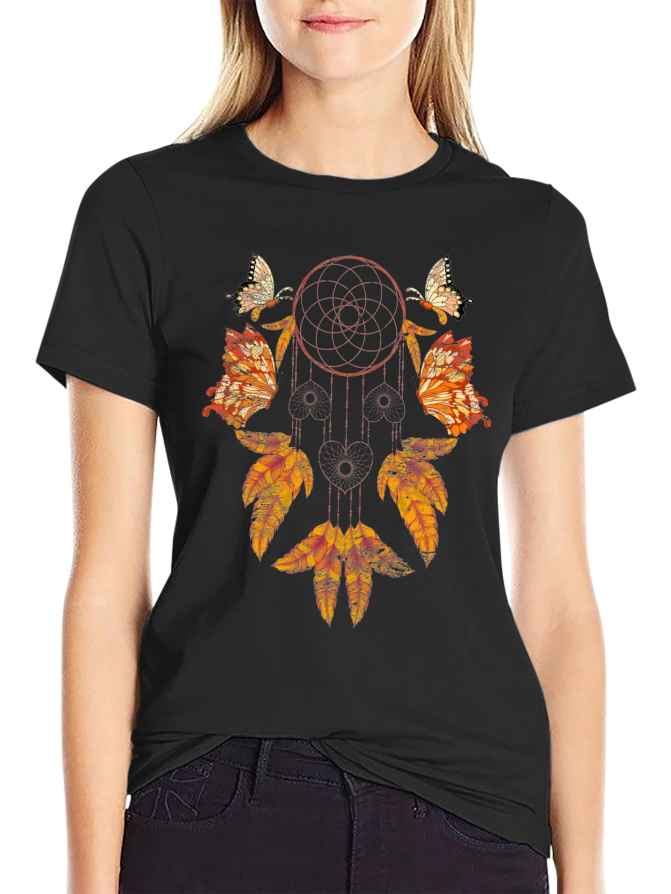 Dreamcatcher Butterfly Graphic Tee - Stylish Black Shirt