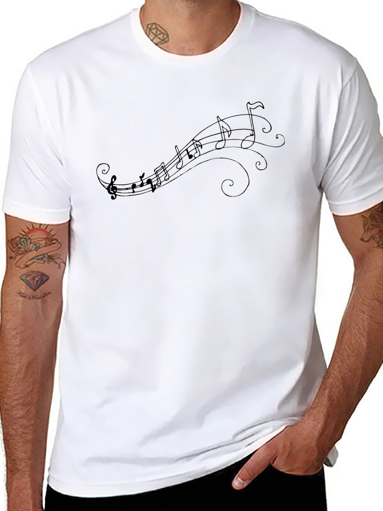 Music Notes Graphic Tee - Black Cotton T-Shirt