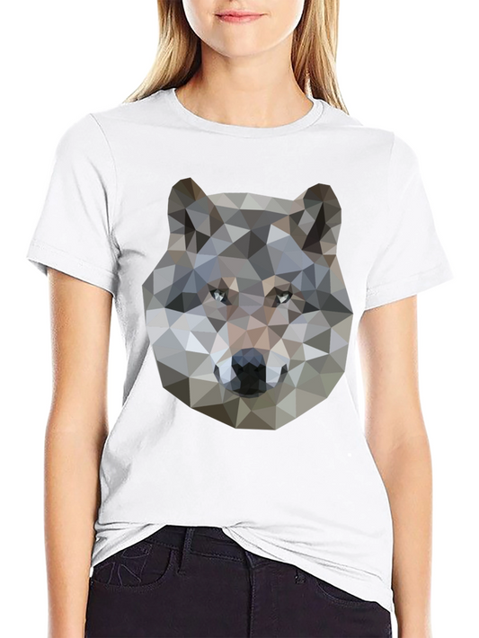 Geometric Wolf Graphic Print Black T-Shirt
