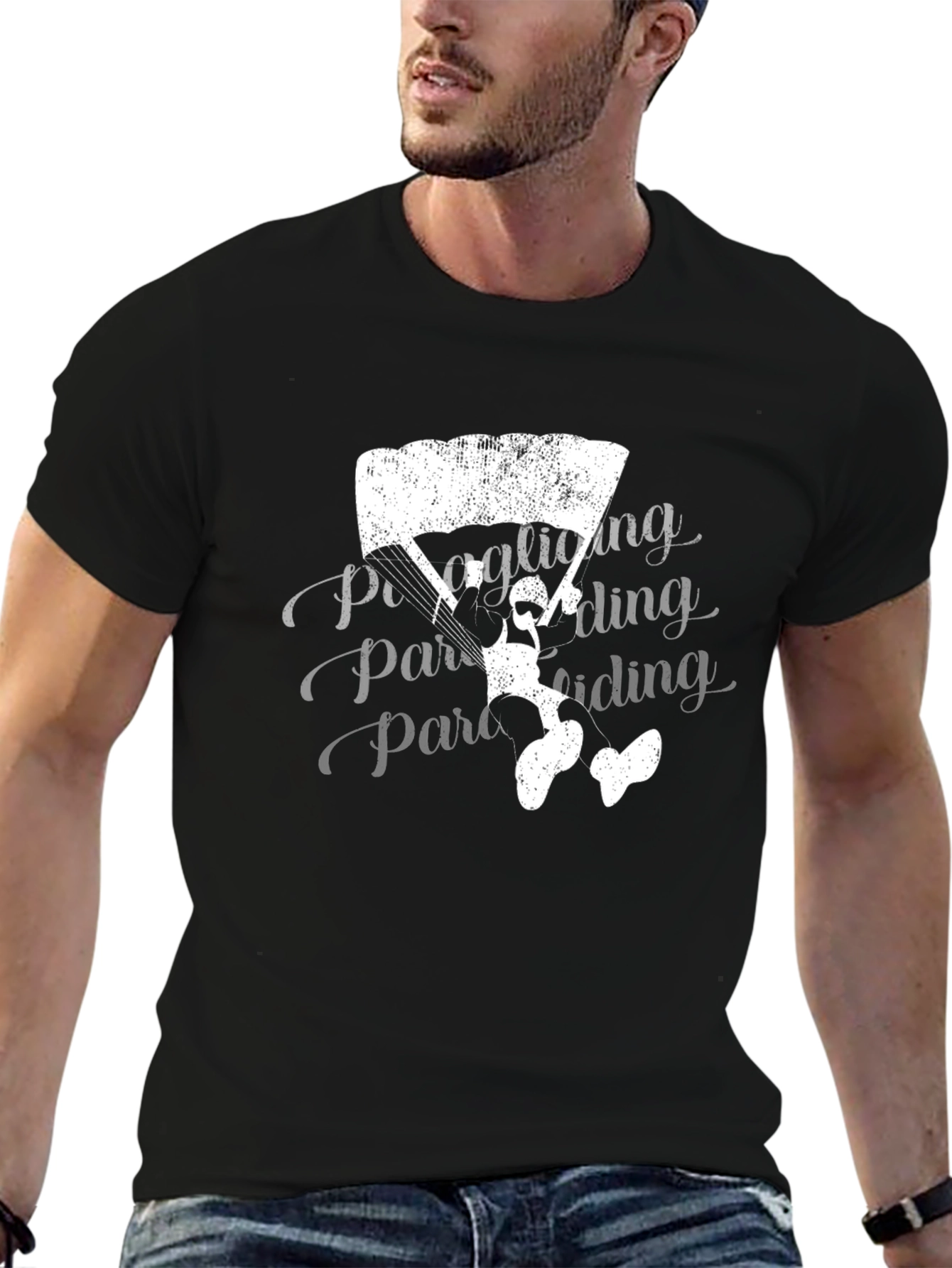 Paragliding Graphic Tee - Black Cotton T-Shirt