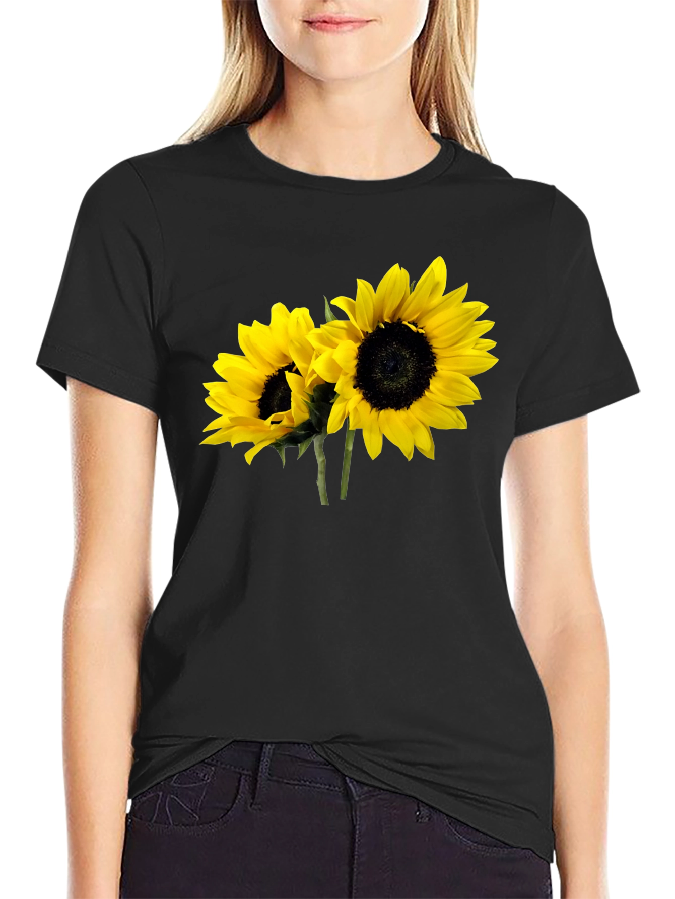 Sunflower Graphic Tee - Black Casual T-Shirt