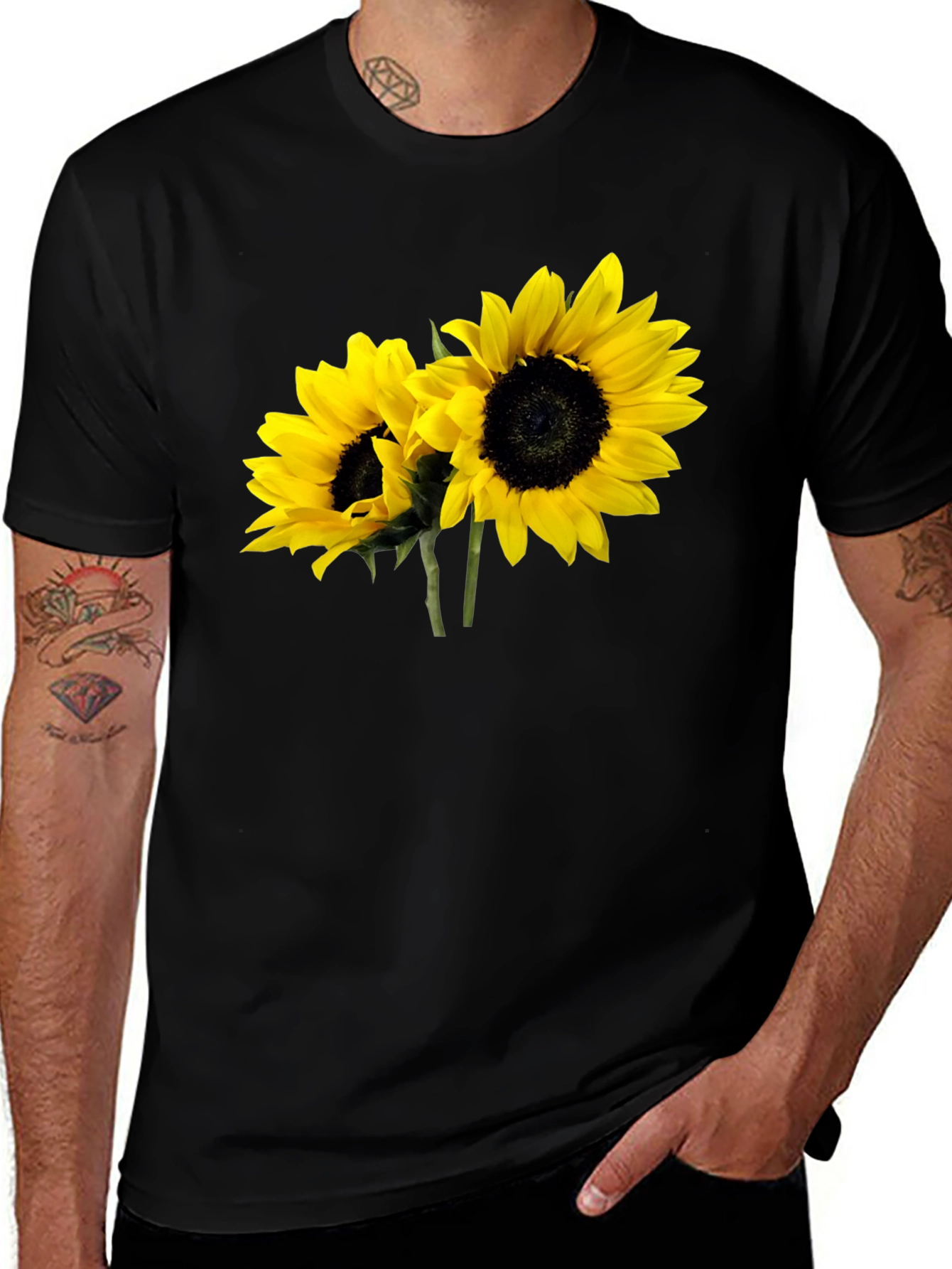 Sunflower Graphic Tee - Black Casual T-Shirt
