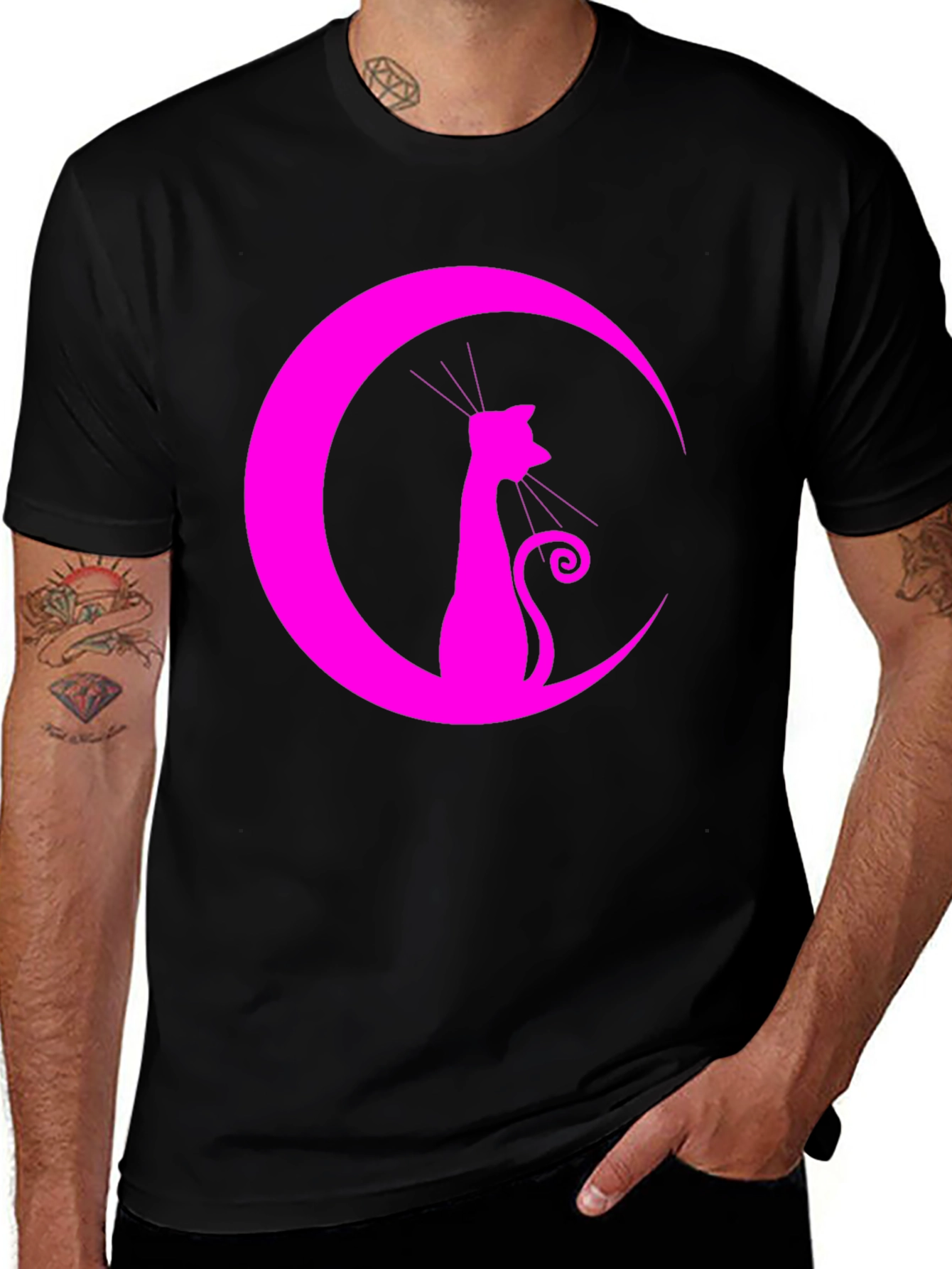 Black Cat Moon Graphic Tee - Stylish Unisex Shirt